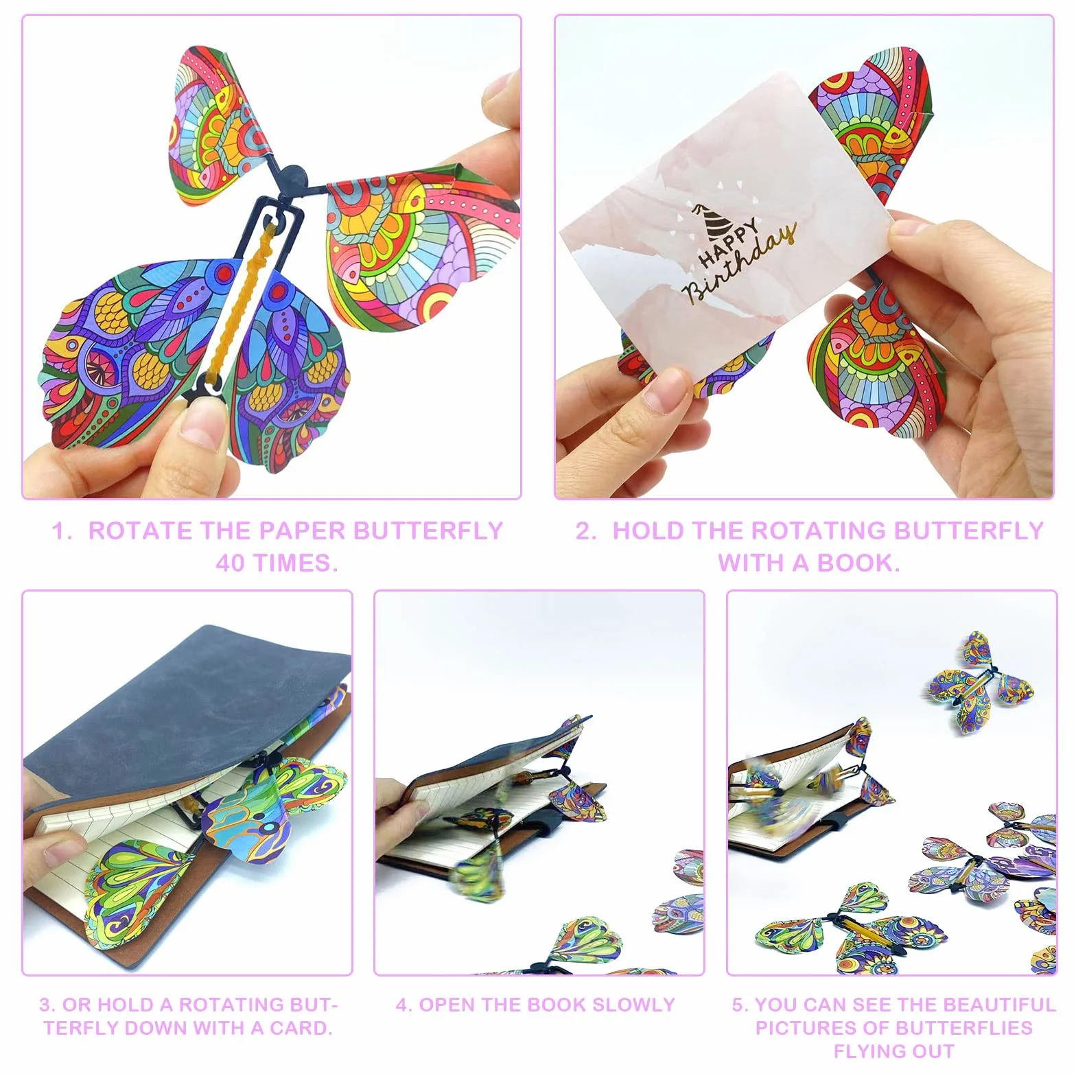 TSHAOUN 16 sztuk magicznych zabawek w kształcie motyla, Magic Flying Card Wind up Butterfly Toy, latający motyl kartka niespodzianka, prezent na urodziny, wesele (kolor losowy)