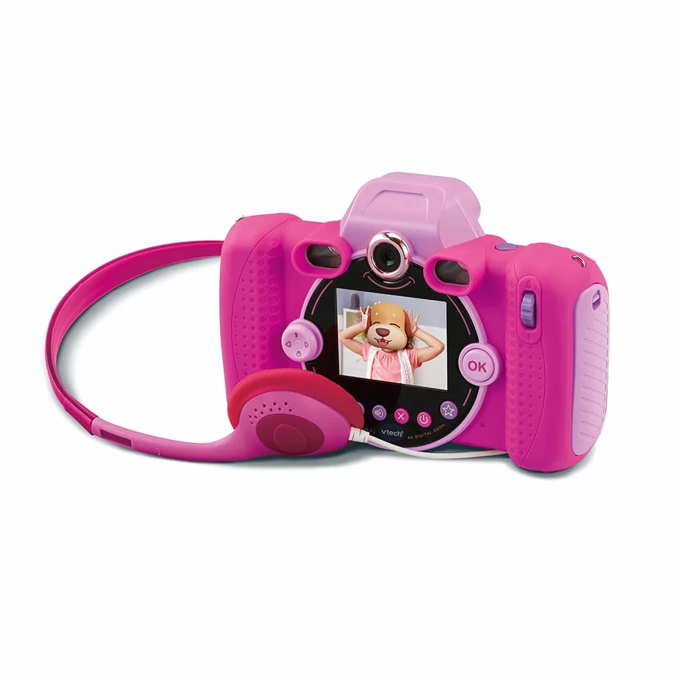 VTech - KidiZoom Duo FX Rose, aparat cyfrowy dla dzieci, fotografia, selfie, wideo, kolorowy ekran, studio komiksowe, filtry i efekty Rigolos, prezent dla dzieci od 4 lat do 12 lat - Zawartość w