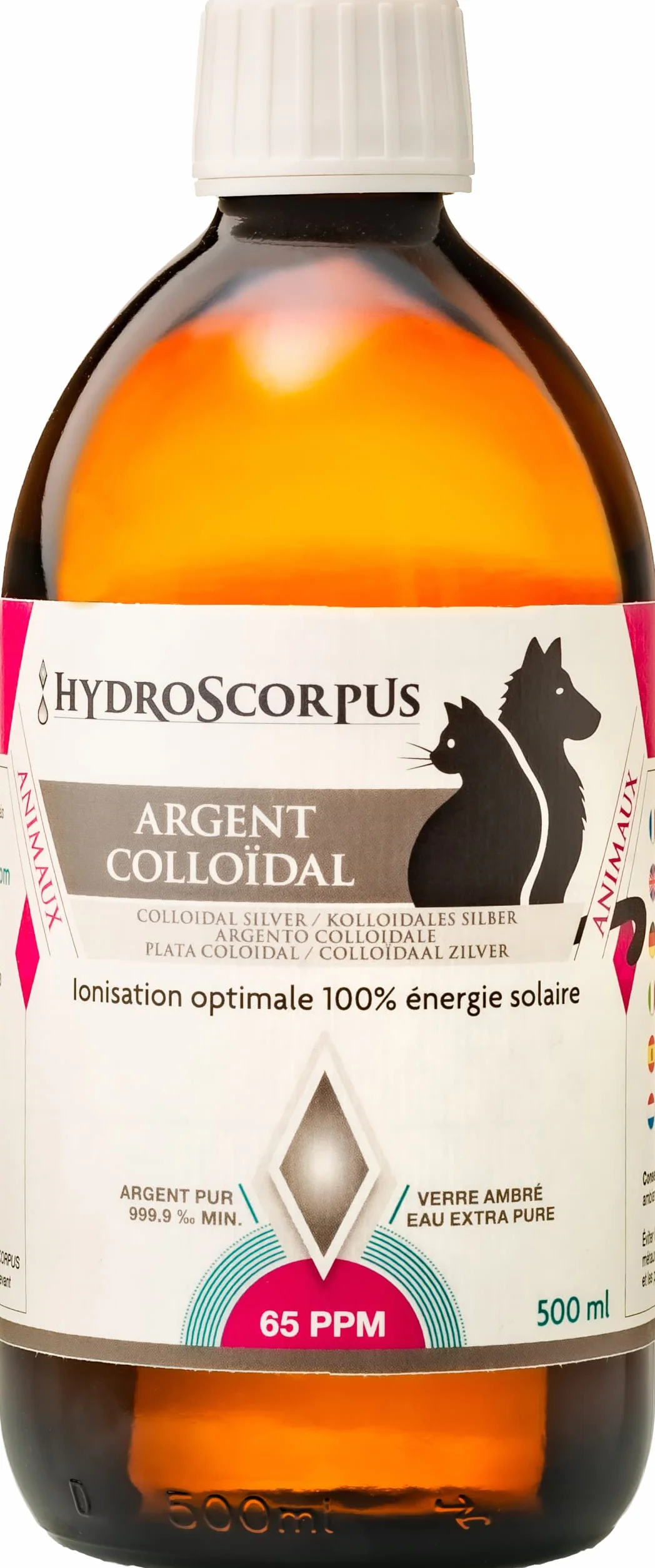 Srebro koloidalne 65 PPM 500ml SZKŁO naturalny pierwiastek organiczny Oligo jonizacja słoneczna