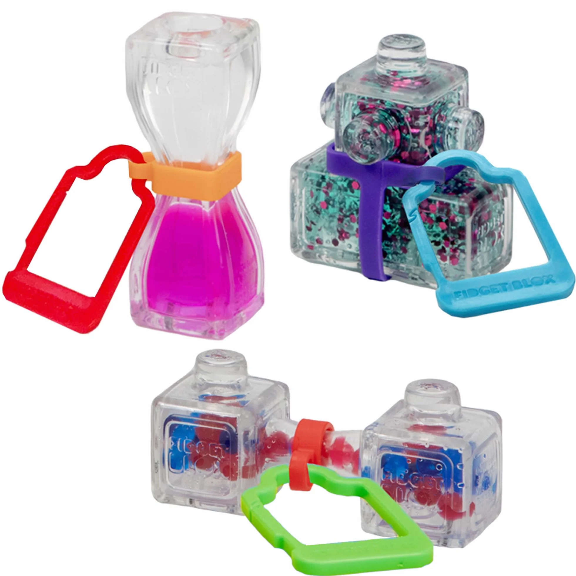 Fidget Blox – 3-pak z klipsem do plecaka, sensacyjne wrażenia sensoryczne, dźwięk, dotyk i wizualny blox Fidget w zestawie, dla dzieci w wieku 5 lat