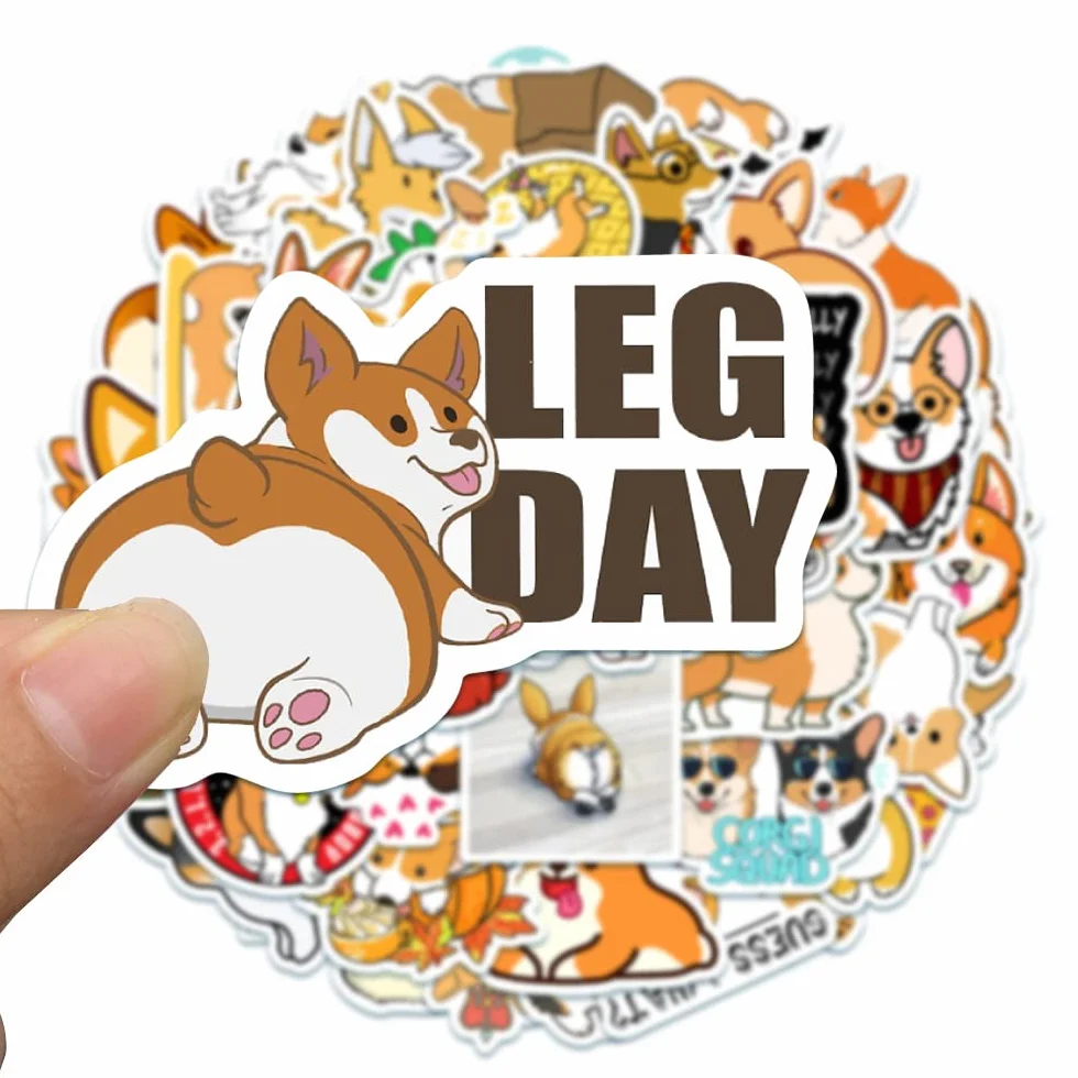 50 sztuk naklejek z obrazkami małych zwierząt, naklejki Corgi, różne słodkie akcje tematyczne naklejki, naklejki DIY do dekoracji laptopa, roweru