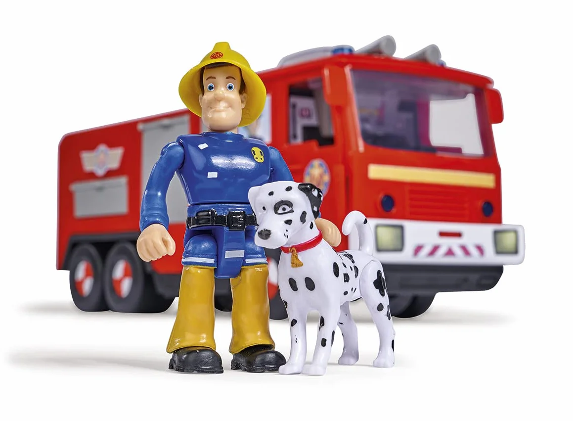 Strażak Sam 109252516038 Jupiter wóz strażacki i ruchoma figurka Sam 7,5cm, światło i dźwięk, długość: 31cm