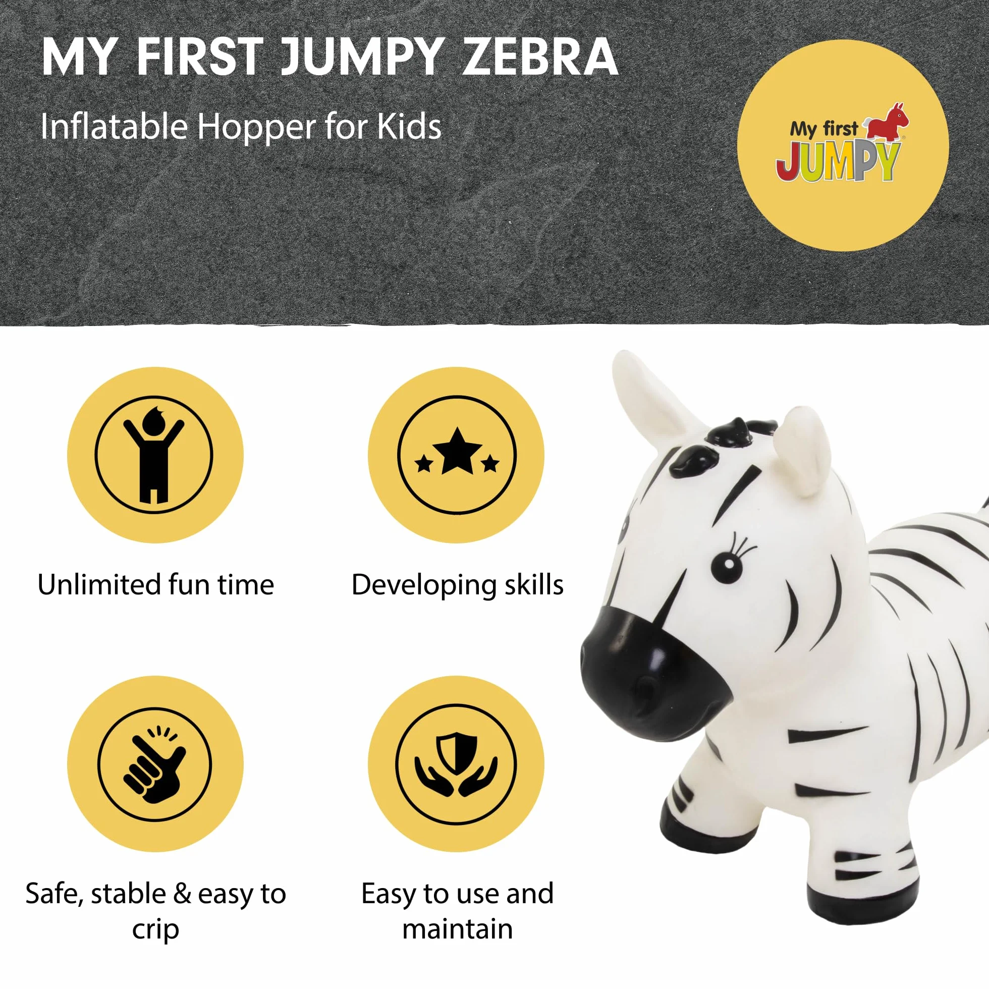 Gerardo's Toys Mój pierwszy samochód do skakania, Space Hopper dla dzieci od 1 roku życia i od 2 lat, skaczący samochód do jazdy konnej, zebra z pompką powietrzną – nadmuchiwany skok dla małych dzieci