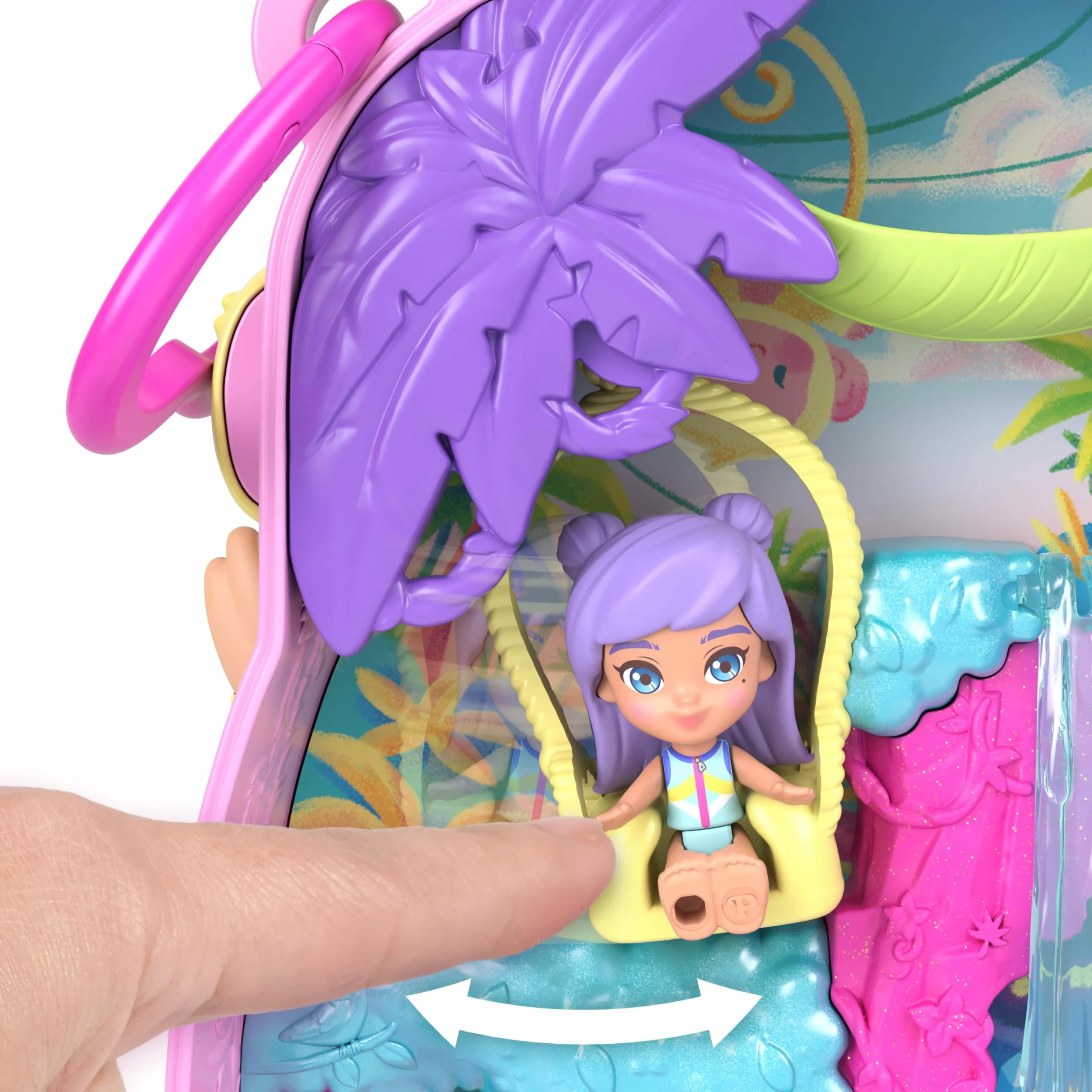 Polly Pocket Ananasowa małpka Zestaw kompaktowy, 1 mikrolalka, figurka zwierzątka, hamak i inne akcesoria, owocowy motyw, zabawka dla dzieci 4+, JKC49