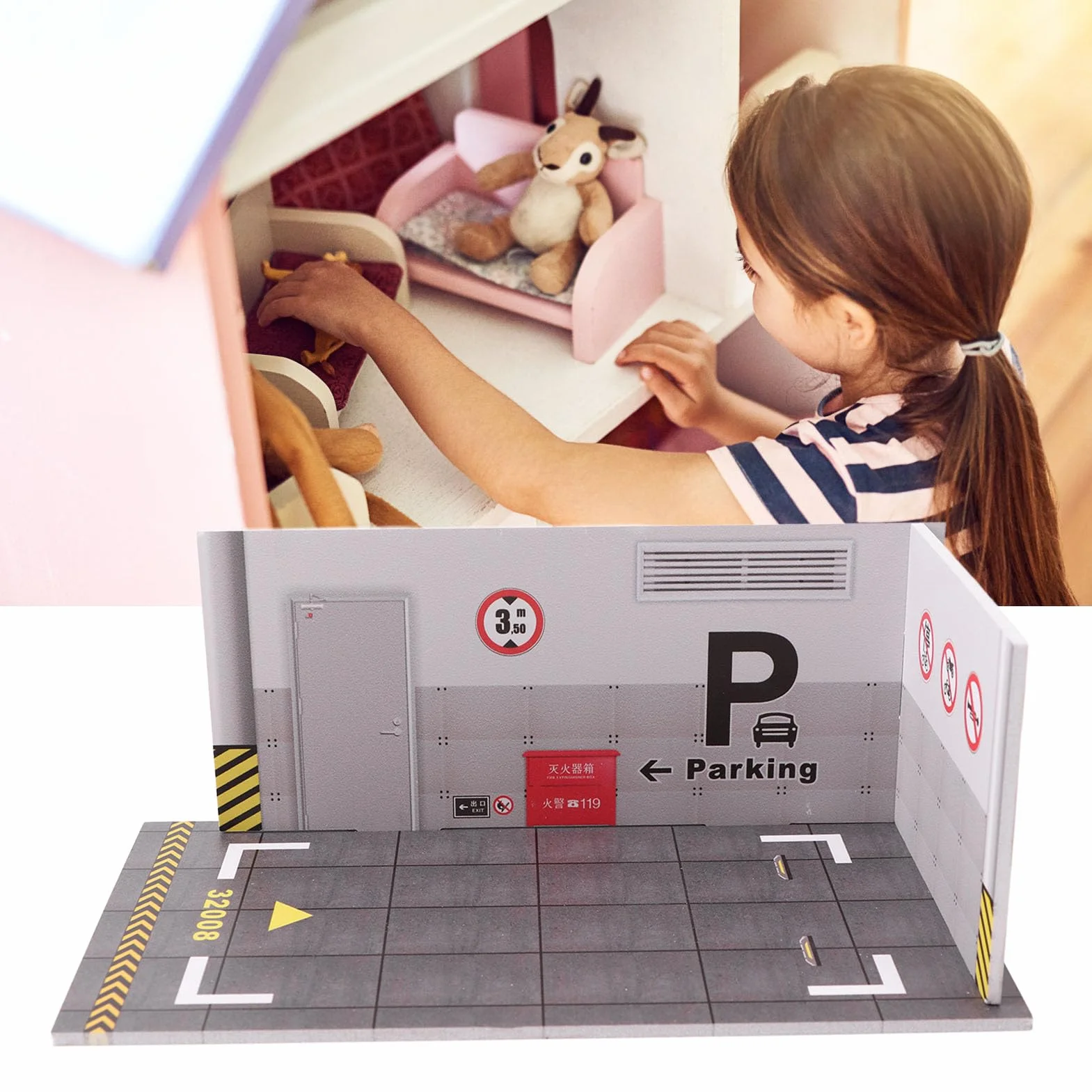 3 szt. Model Parkingu, Model Parkingu w Skali 1:32 Innowacyjna Symulacja PVC łatwy montaż Projekt do Kolekcji (Model parkingu)