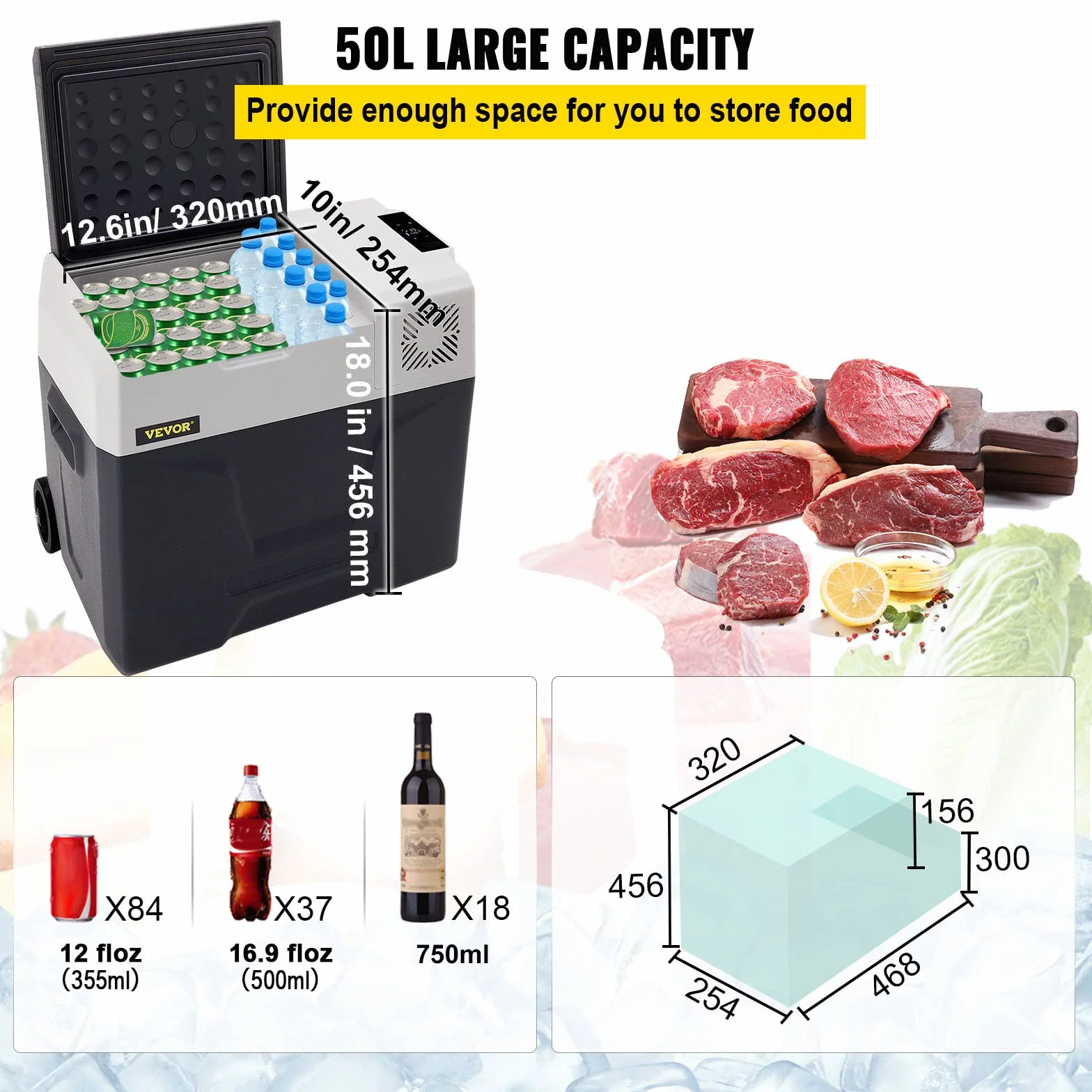 VEVOR Przenośna mini lodówka samochodowa 50 l, z cyfrowym wyświetlaczem LCD, 220 V Zamrażarka, -20 do 20 stopni C