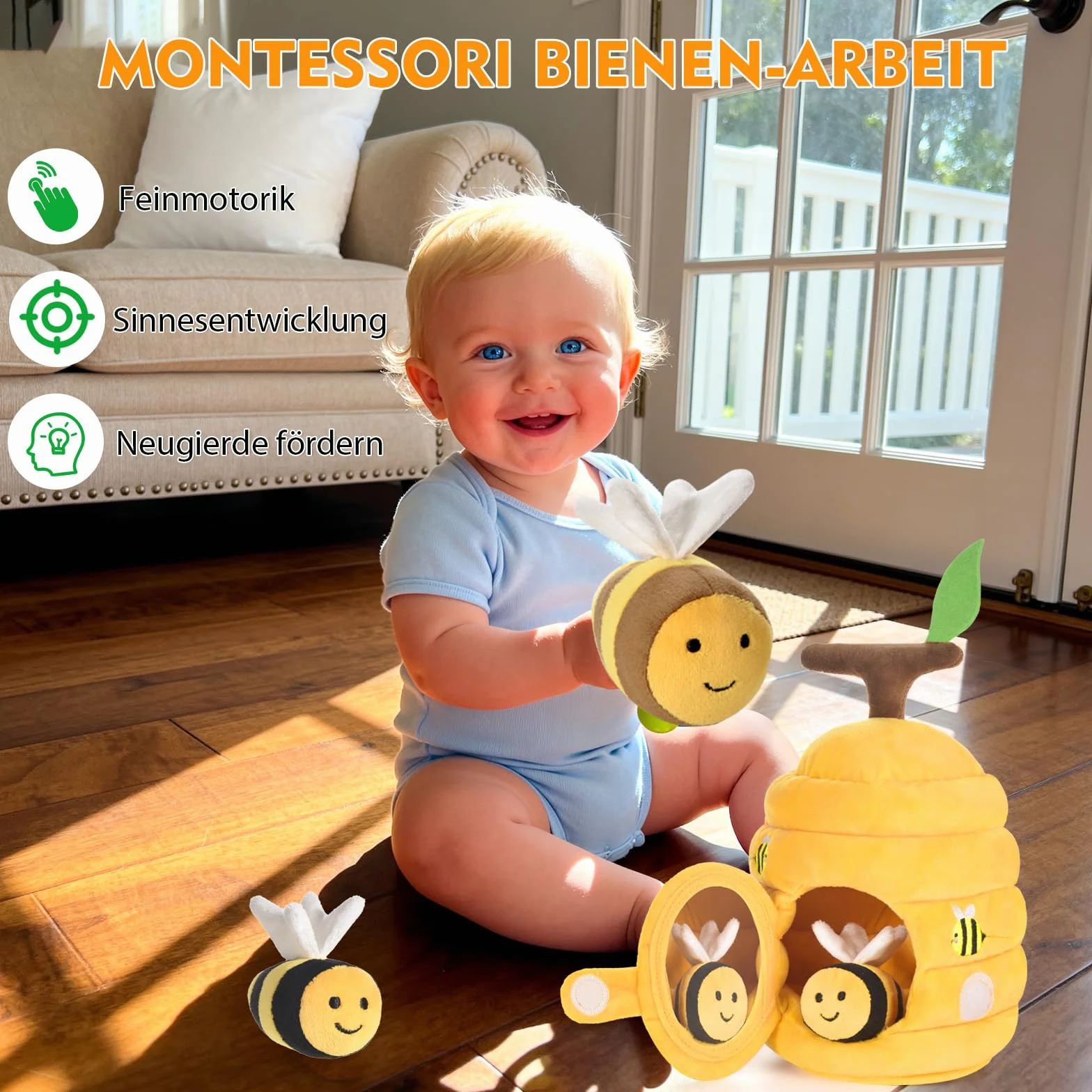 Zabawki dla noworodka w wieku 6-12 miesięcy Ul z 5 pszczołami sensorycznymi, Montessori gry dla dzieci, 1 rok, grzechotka, papier marszczy, zabawka dla dzieci, lustro - prezent dla noworodka, chłopca