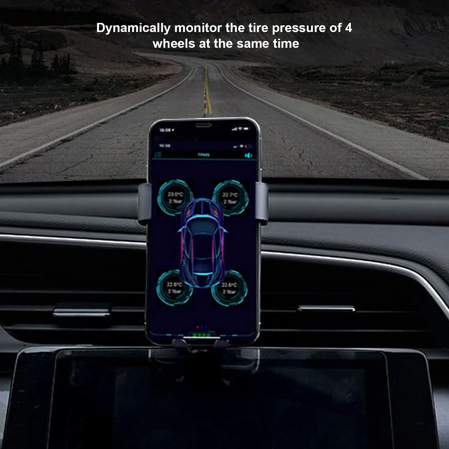 Akozon System Monitorowania Ciśnienia w Oponach Bluetooth 5.0 4 Czujniki Zewnętrzne Wodoodporny