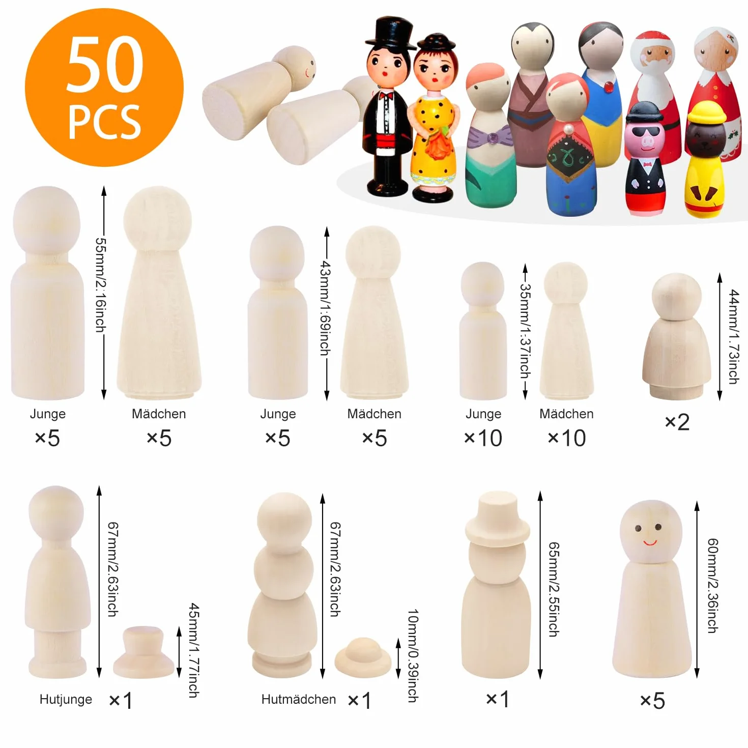 ENUTROF Peg Doll Drewniane Figury Malowane Drewniane Figurki 50 szt. Kolorowanki Lalki do DIY Artystyczne i Malowane Dekoracje Życie Ślub Urodziny