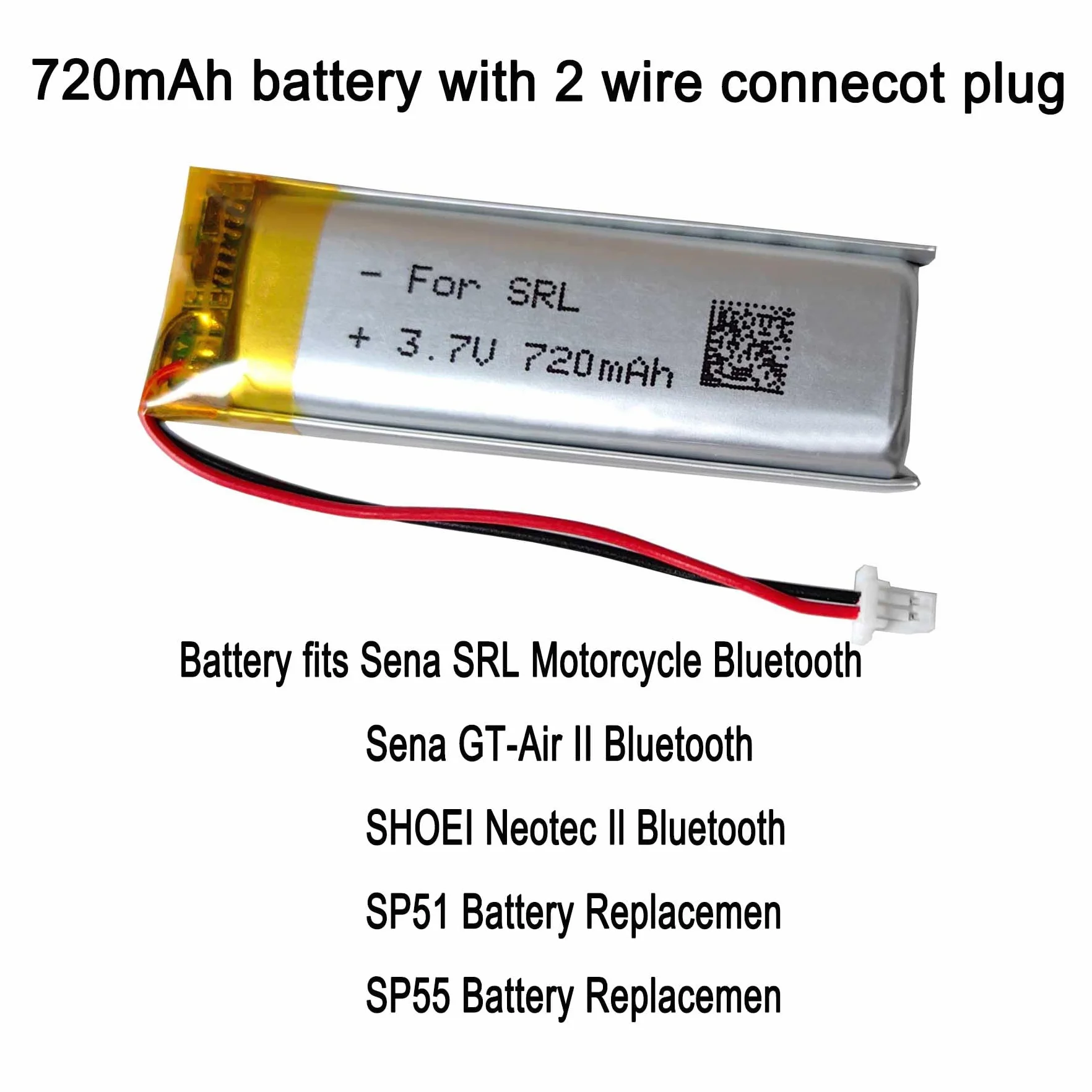 Akumulator 720 mAh do Sena SRL Motocykl Bluetooth, GT-Air II, SHOEI Neotec II, SP51, SP55 Bluetooth, system komunikacji SRL, 2-przewodowy, zamiennik baterii