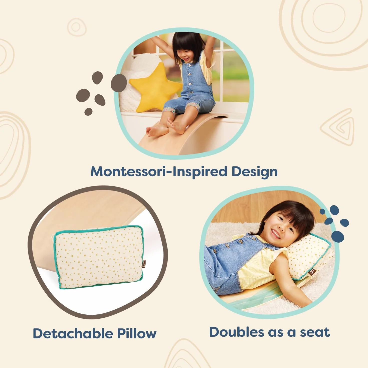 B. Spaces - Teeter-Toddler - Deska balansowa dla dzieci - Projekt inspirowany Montessori - Odpinana poduszka - Przemyślane meble i zabawki dla dzieci, 3 lata +