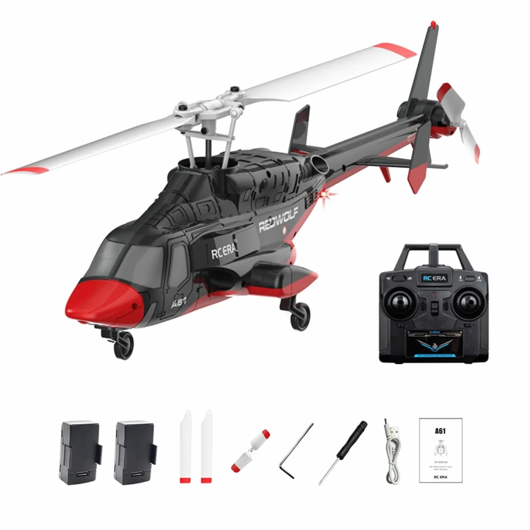RC ERA A61 Flyingwolf model śmigłowca RC, skala 1:53, pojedynczy wirnik, 4-kanałowy helikopter RC z optycznym pozycjonowaniem przepływu, uruchamianie jednym przyciskiem, stabilizowany