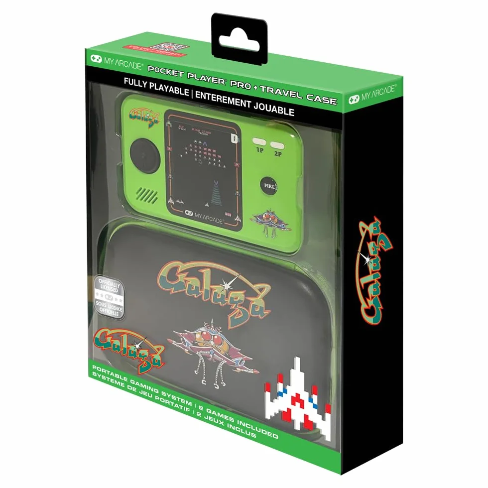 My Arcade Pakiet Pocket Player Galaga: oficjalnie licencjonowana, przenośna konsola do gier, etui podróżne, osłona ekranu w zestawie