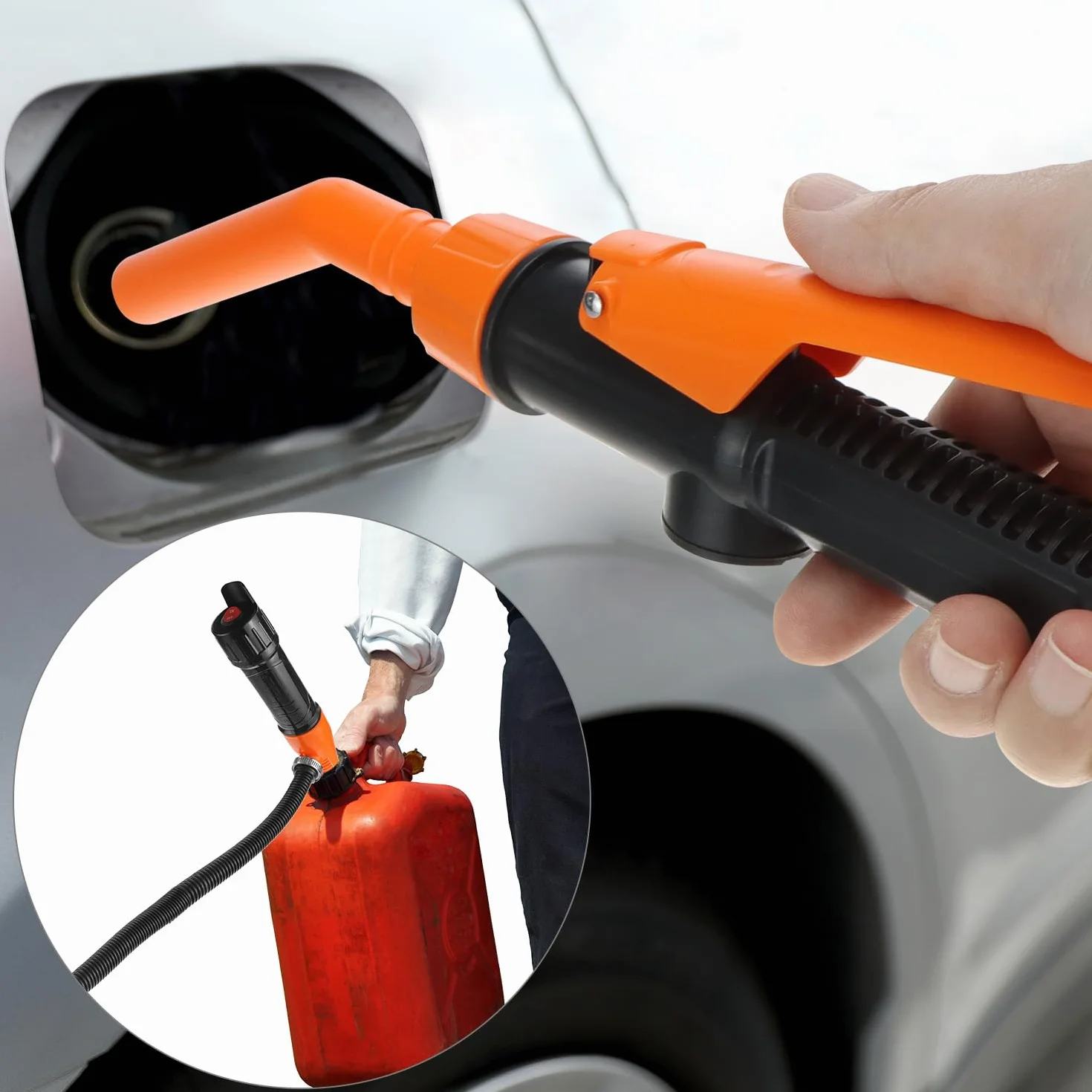QWORK® Pompa paliwowa Przenośna pompa benzynowa do transferu akumulatora z dyszą szybkiego zatrzymywania i kontrolą przepływu do paliwa, oleju, oleju napędowego, benzyny