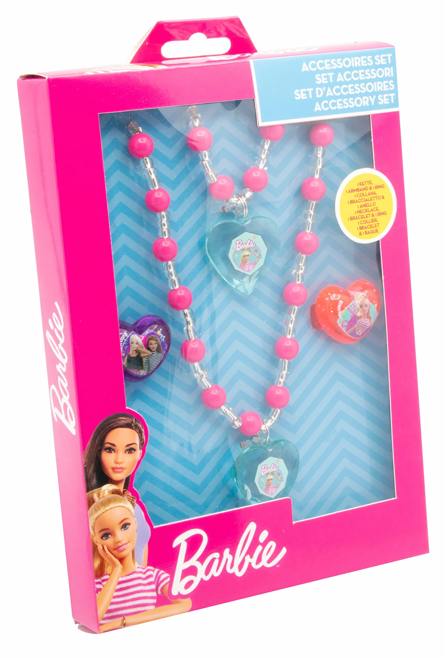 Joy Toy 20211230LLRYLShowerSLEX04021YLAERVW Barbie zestaw biżuterii z bransoletką, łańcuszkiem, 2 pierścieniami, uniseks, dla dzieci, wielokolorowy