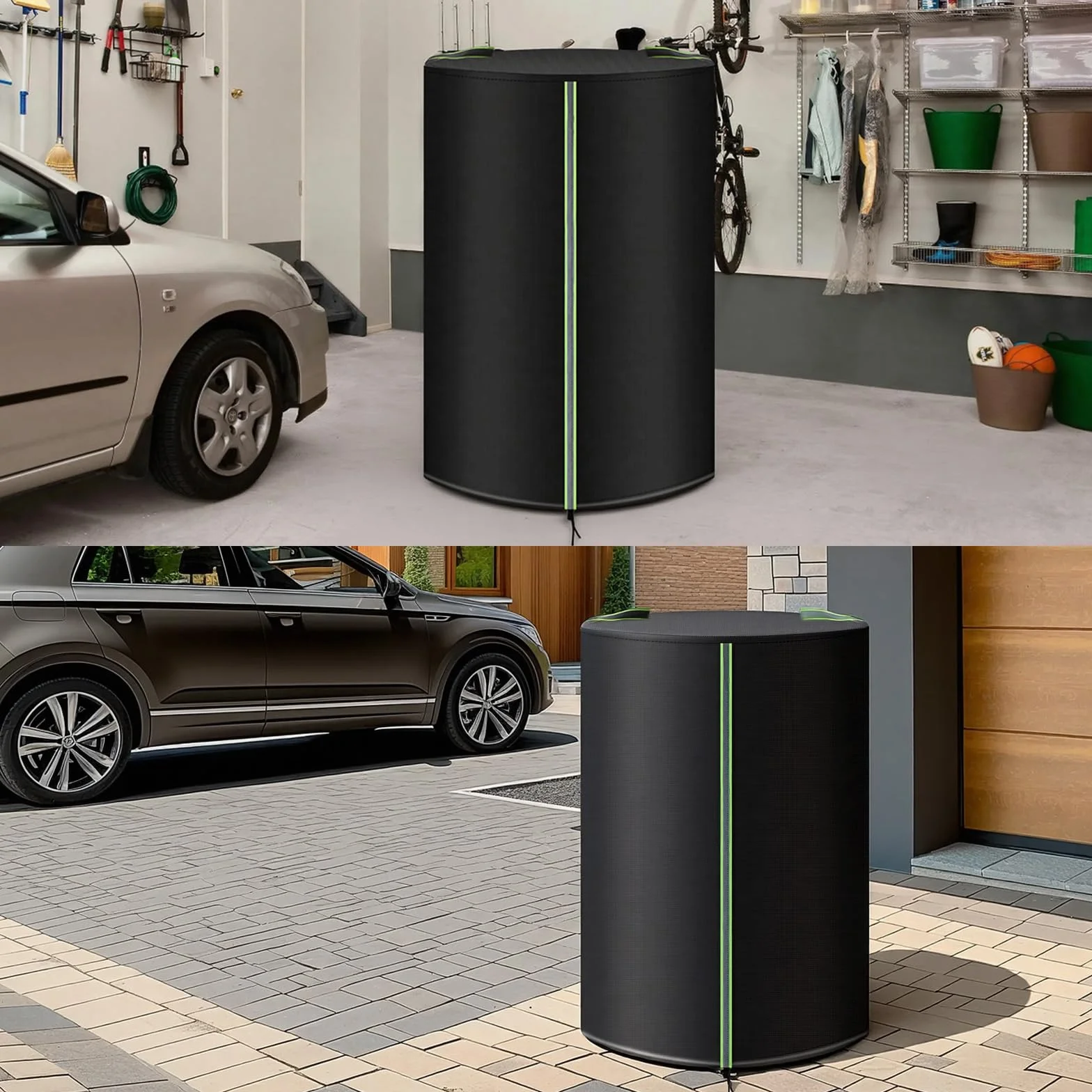 Zocipro Pokrowiec na opony z odblaskowymi paskami, Ø 72 cm x wys. 117 cm, uniwersalna torba na opony samochodowe na 4 opony, 210D Oxford, osłona na opony z zamkiem błyskawicznym i tunelem, czarna