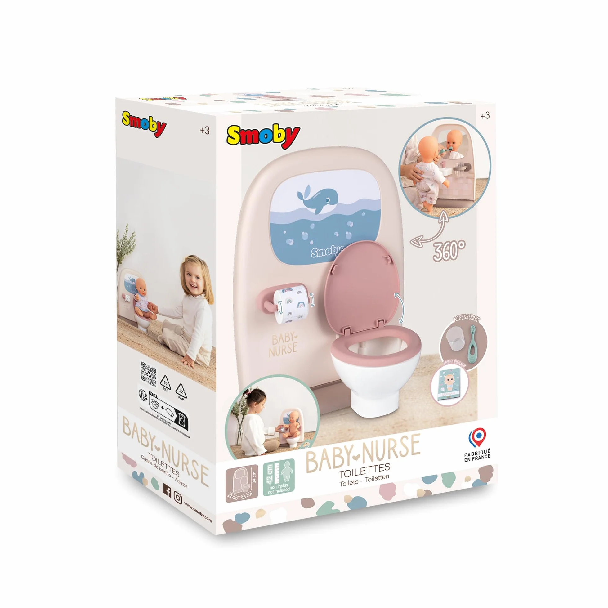 Smoby - toaleta dla lalek, toaleta dla lalek, toaleta i rolka papieru, umywalka z lustrem, szczoteczka do zębów i kubkiem, lalka nie jest wliczona w cenę, od 3 lat (7600220380)