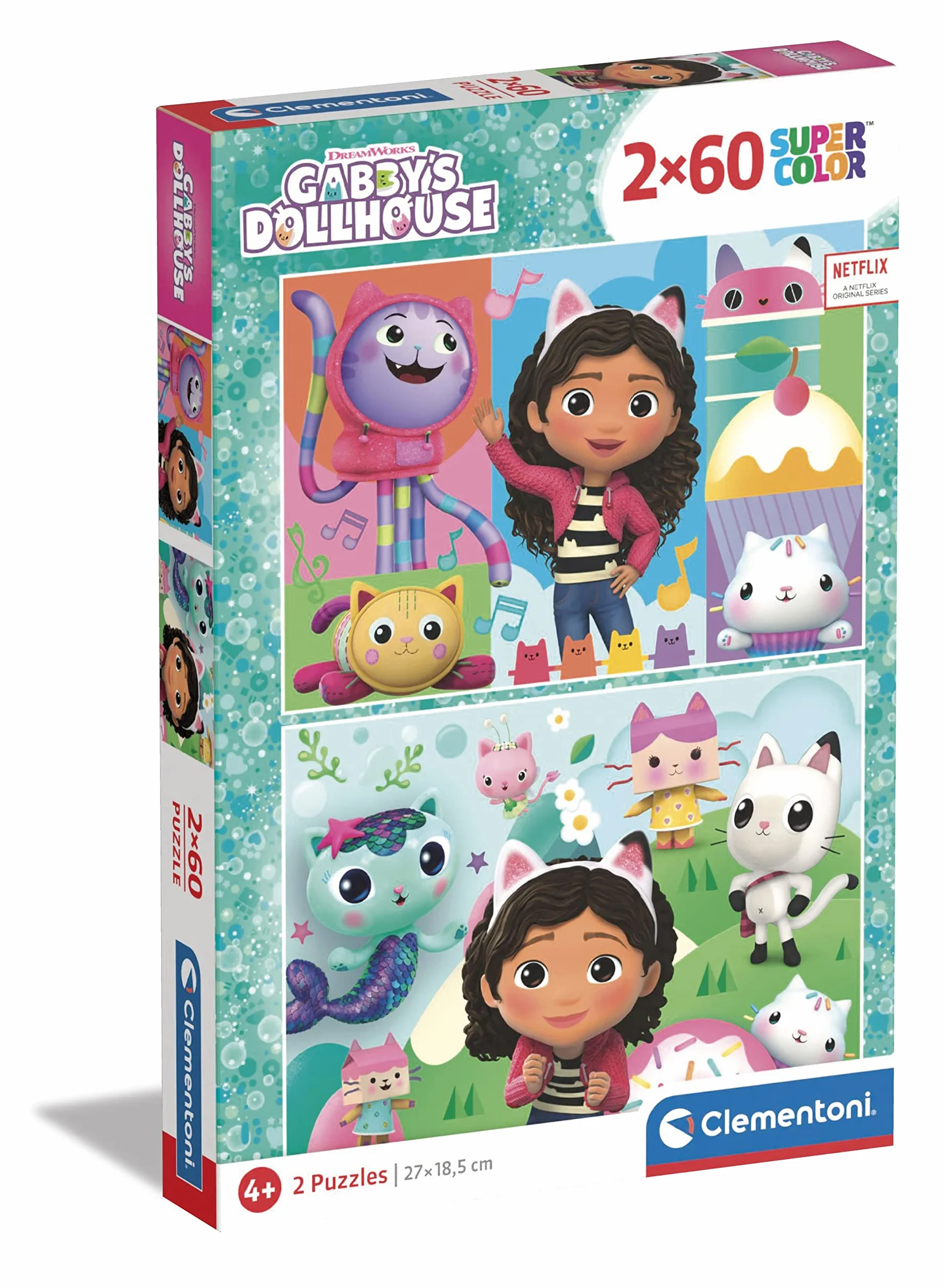 Clementoni - 24804 - Supercolor Puzzle - Gabby'S Dollhouse - 2x60 Elementów, Puzzle Dla Dzieci 4 Lat, Wysokiej Jakości Nadruku, Made In Italy