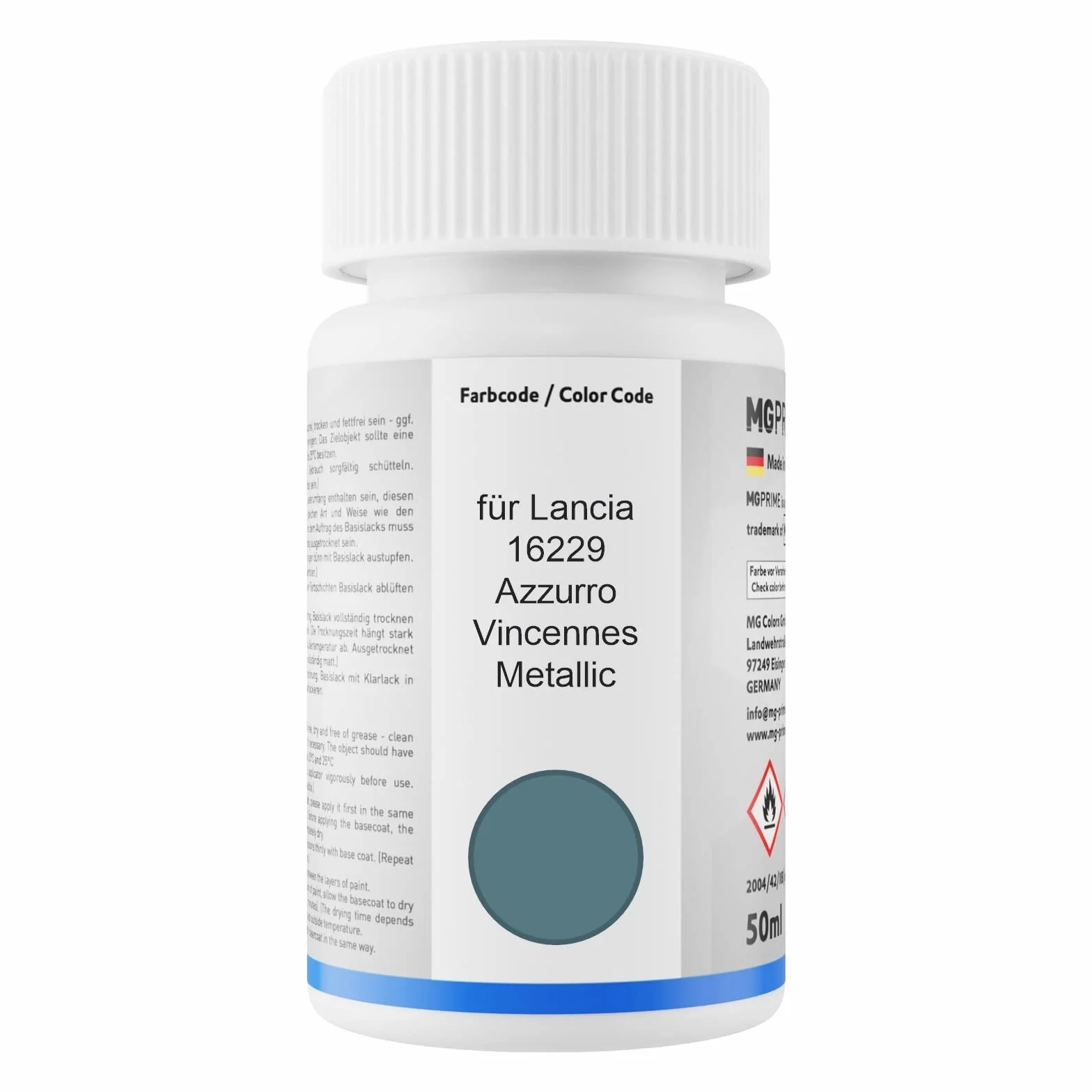 MG PRIME Lakier samochodowy Touch-up Zestaw dla Lancia 16229 Azzurro Vincennes Metallic Basecoat 50ml