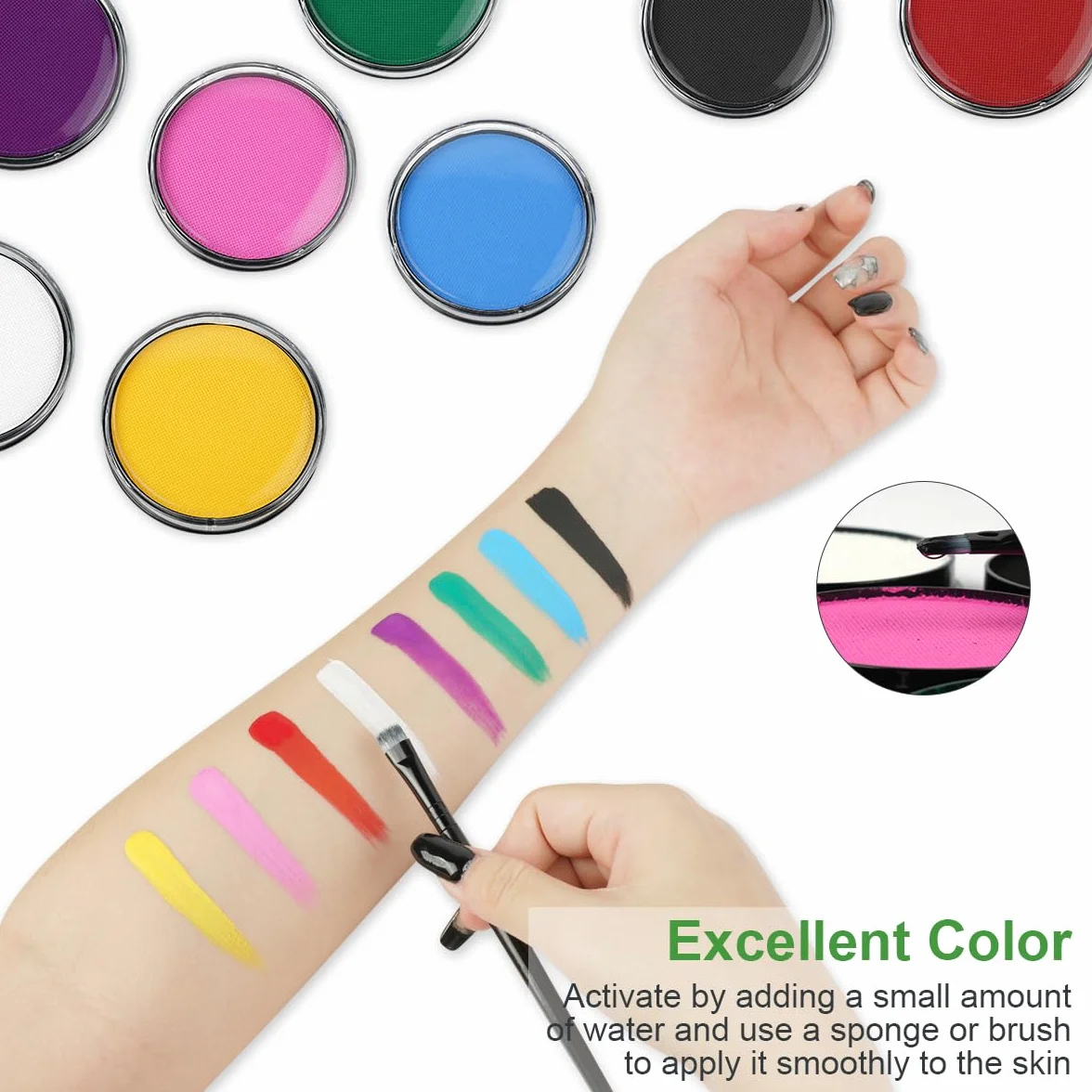 LOPHE Water Color Makijaż, 30 g, wegańskie farby do malowania ciała dla dzieci, nadaje się do prania, farba teatralna, farba do ciała, farba do twarzy dla dzieci, do makijażu, karnawału i imprezy