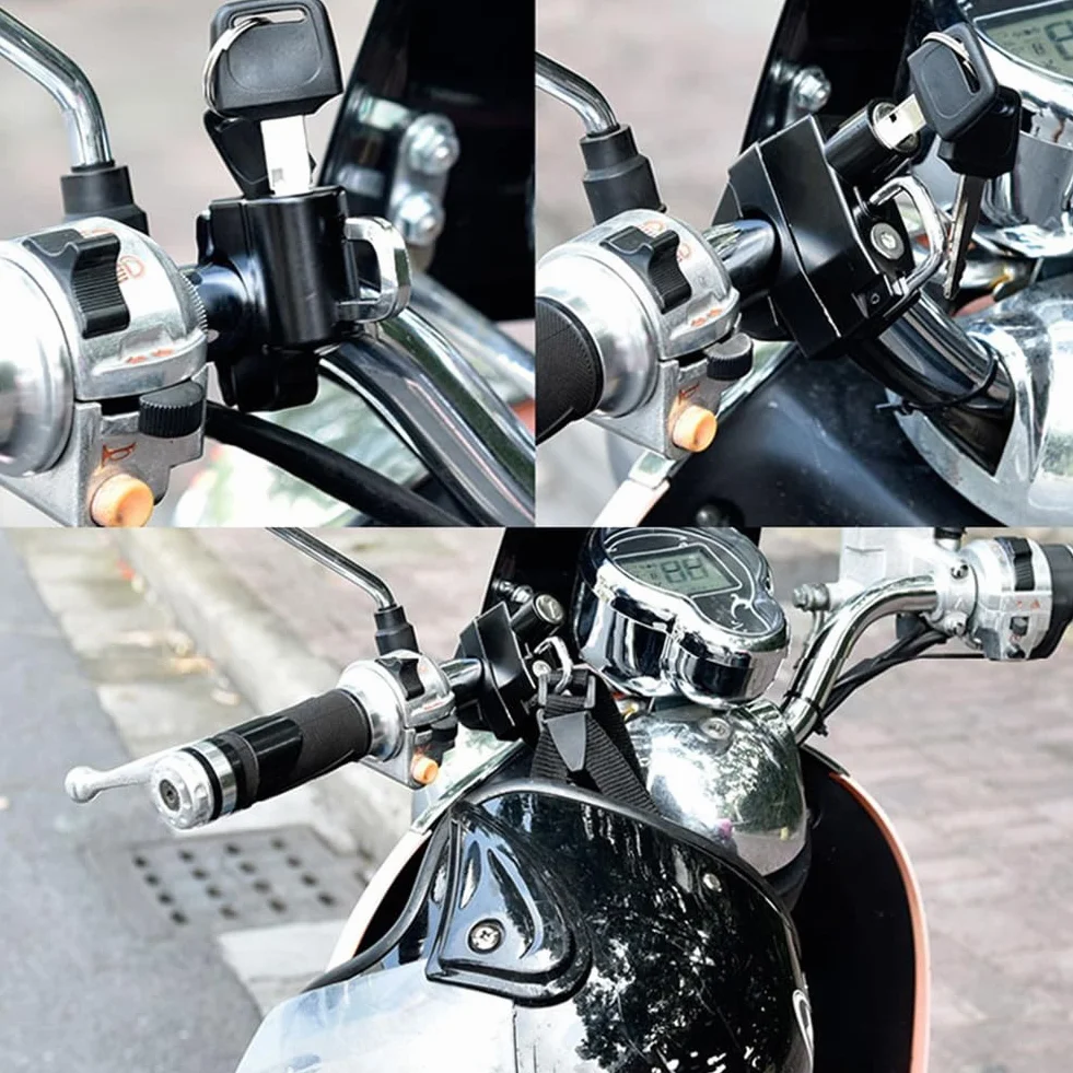 Zamek do kasku motocyklowego, antykradzieżowy, zamek zabezpieczający przed kradzieżą, kask motocyklowy, uniwersalne zapięcie do kasku motocyklowego, zamek bezpieczeństwa, akcesoria