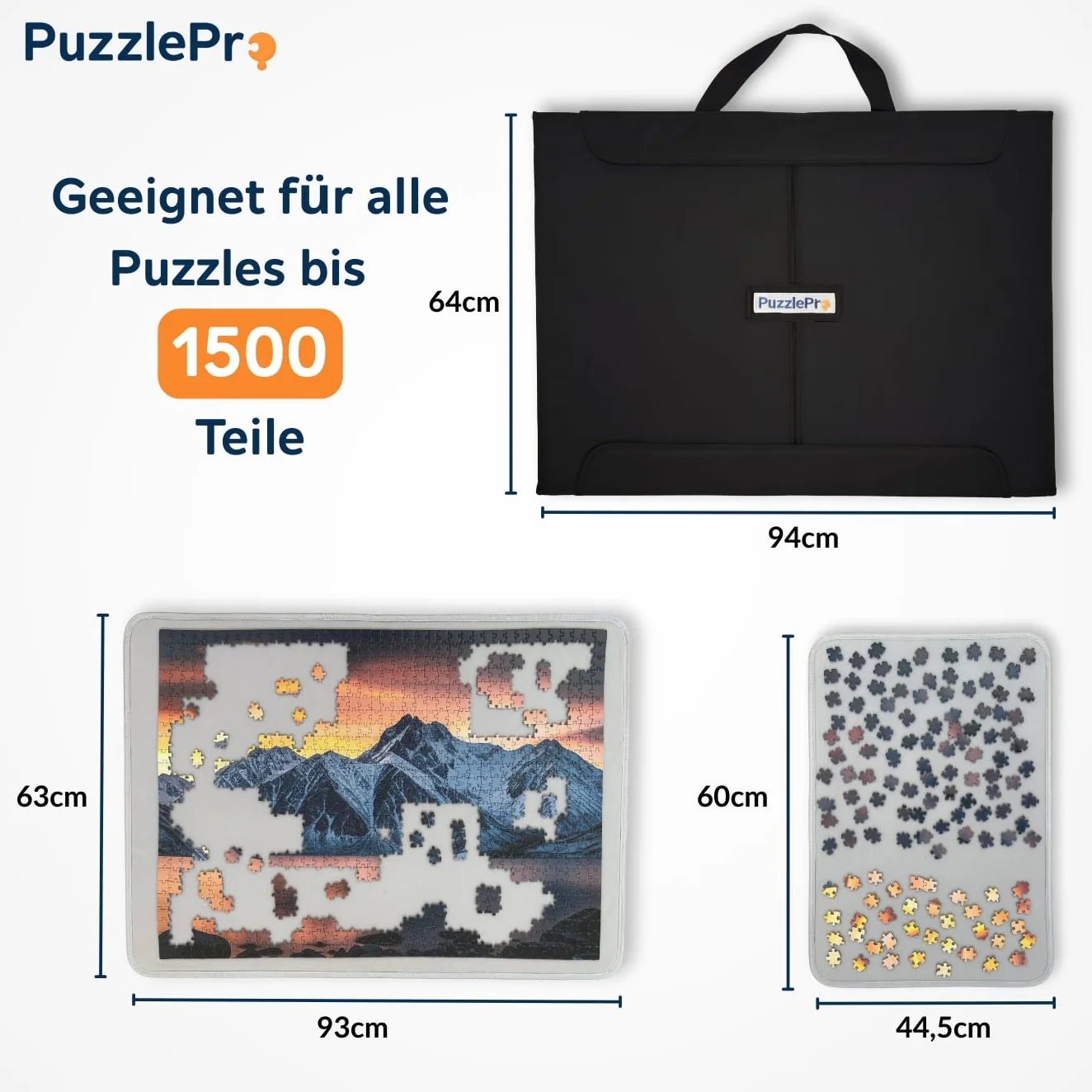 Walizka z puzzlami – przechowywanie, sortowanie i układanie puzzli, gdziekolwiek chcesz – 3 x mata puzzli – nadaje się na 1500 elementów – lekka – deska do puzzli – teczka z puzzlami