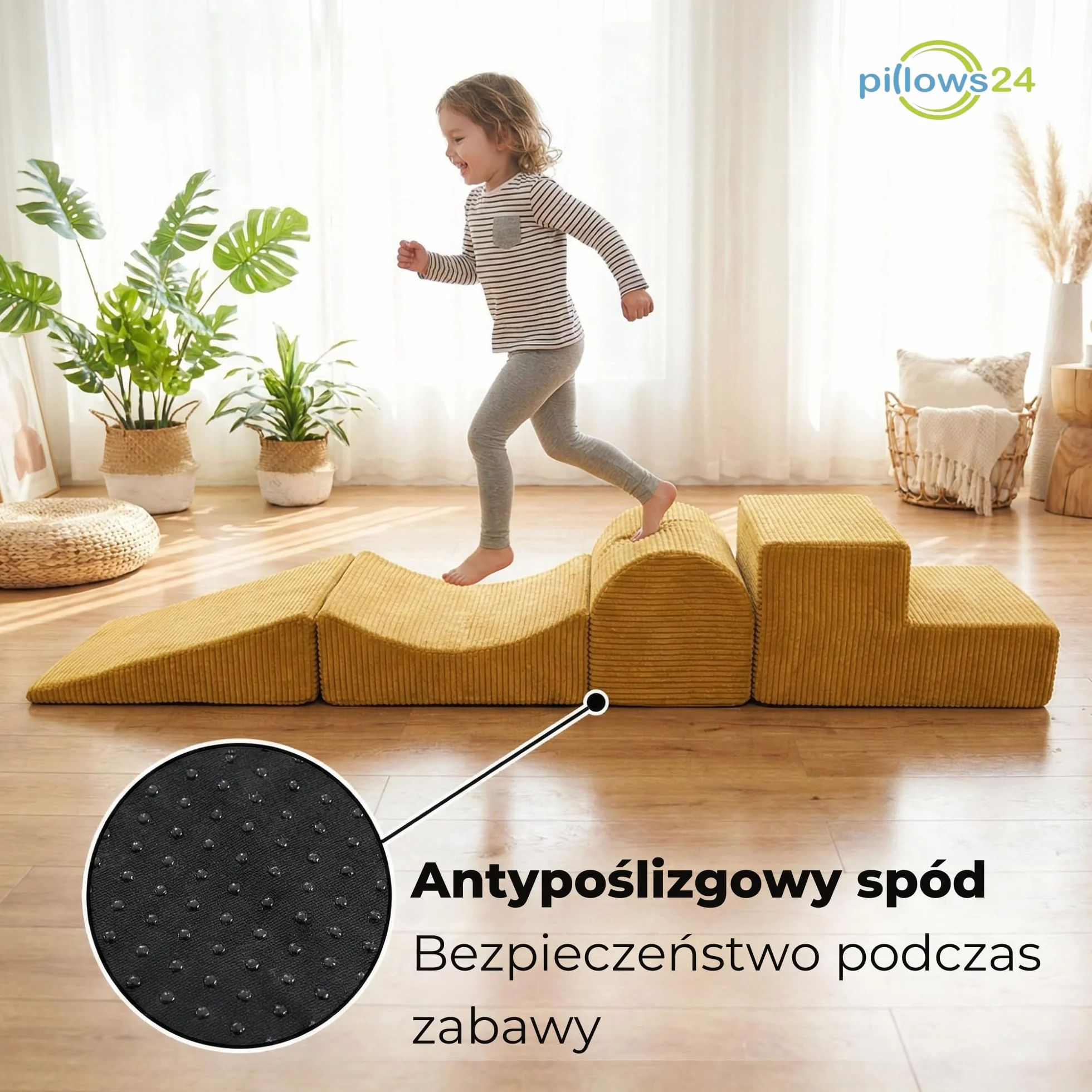 Piankowe klocki dla dzieci | 4-elementowy zestaw miękkich klocków do zabawy i wspinania | Duże piankowe klocki XXL wspierające motorykę i ruch | Tor przeszkód sztruks Różowy