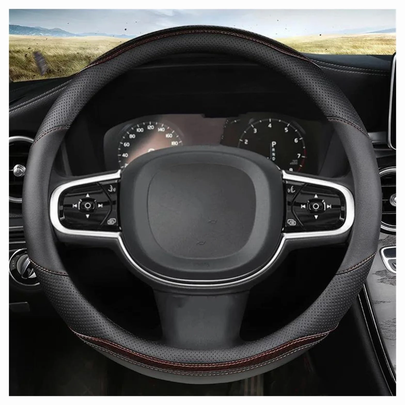 Pokrowiec na kierownicę ze skóry z włókna węglowego, antypoślizgowy, do Volvo XC40 XC60 XC90 V40 S90 S80 S60 S40 czarny (kawowy)