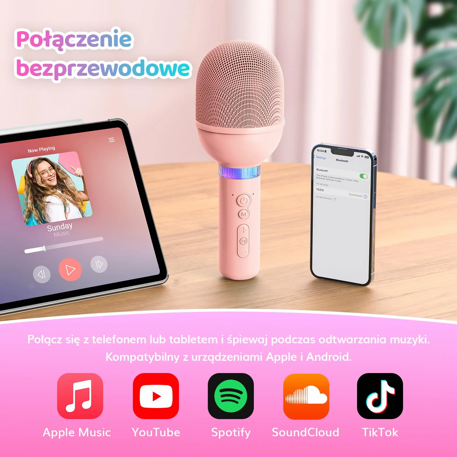 TONOR Bezprzewodowy mikrofon do karaoke dla dzieci, mikrofon bezprzewodowy, prezent i zabawka dla dziewcząt i chłopców, przenośny mikrofon KTV do wielokrotnego ładowania, do śpiewania, bezprzewodowy