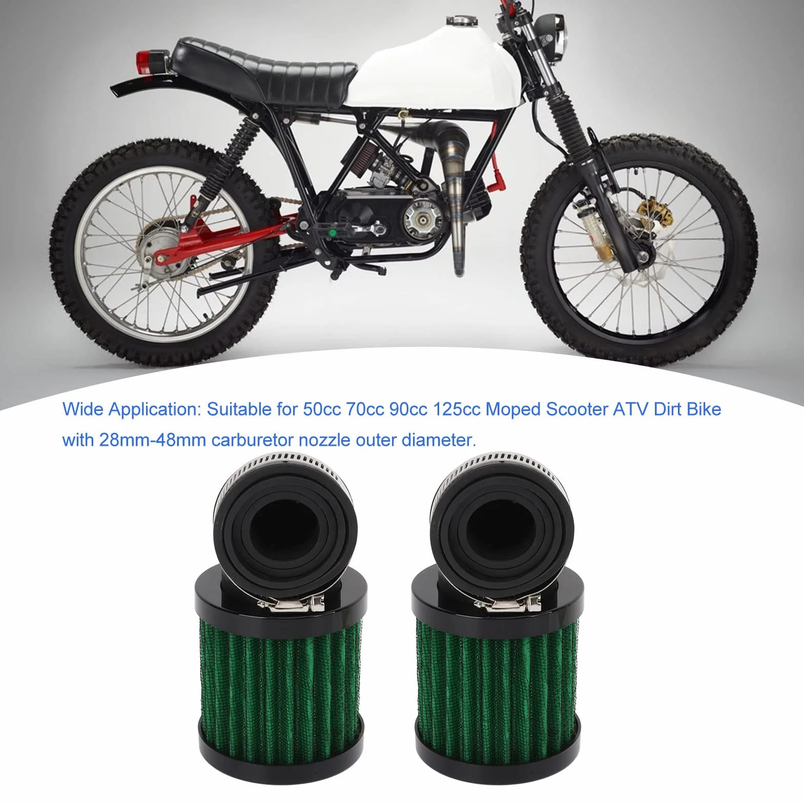 Filtr powietrza do motocykla, kąt 90 stopni, filtr zasysający powietrze, środek czyszczący 28 do 48 mm, uniwersalny do 50 70 90 125 motorowerów, skuterów, quadów, motocykli