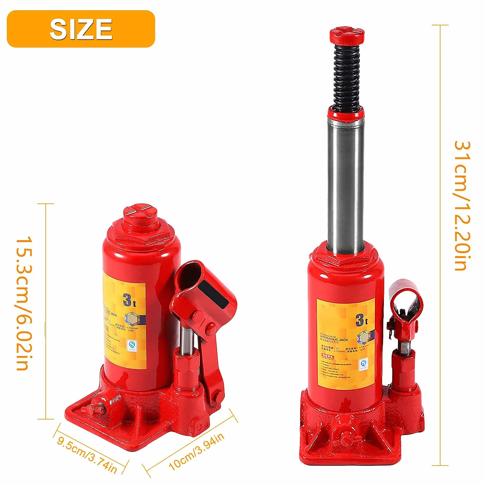 Hydrauliczny podnośnik samochodowy 3 t wysokość podnoszenia 15,3-31 cm