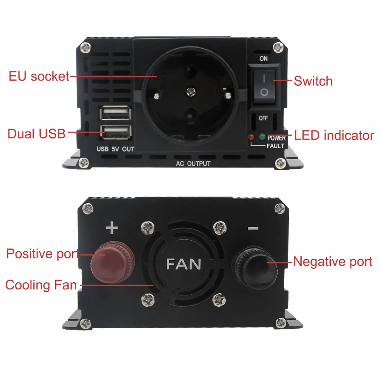 Yinleader Przetwornica napięcia 1500 W, 12 V, 220 V, konwerter 12 V, 230 V, LCD, 2USB, transformator napięcia 12 V, 220 V