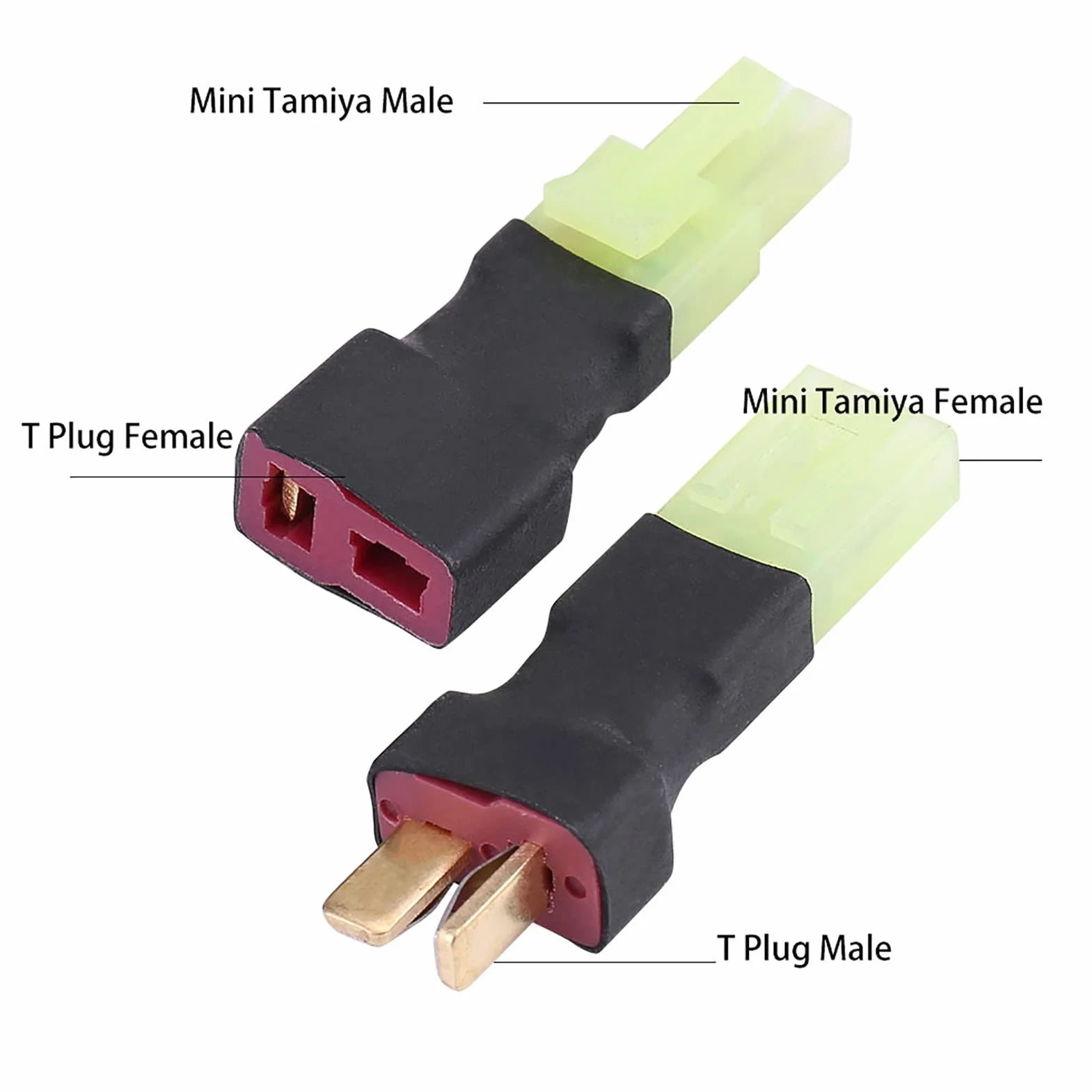 Mini adapter do T, duży żeński do wtyczki T w stylu Deans męski adapter RC kabel adaptera baterii złącze bananowe, do modeli deformacji RC akcesoria