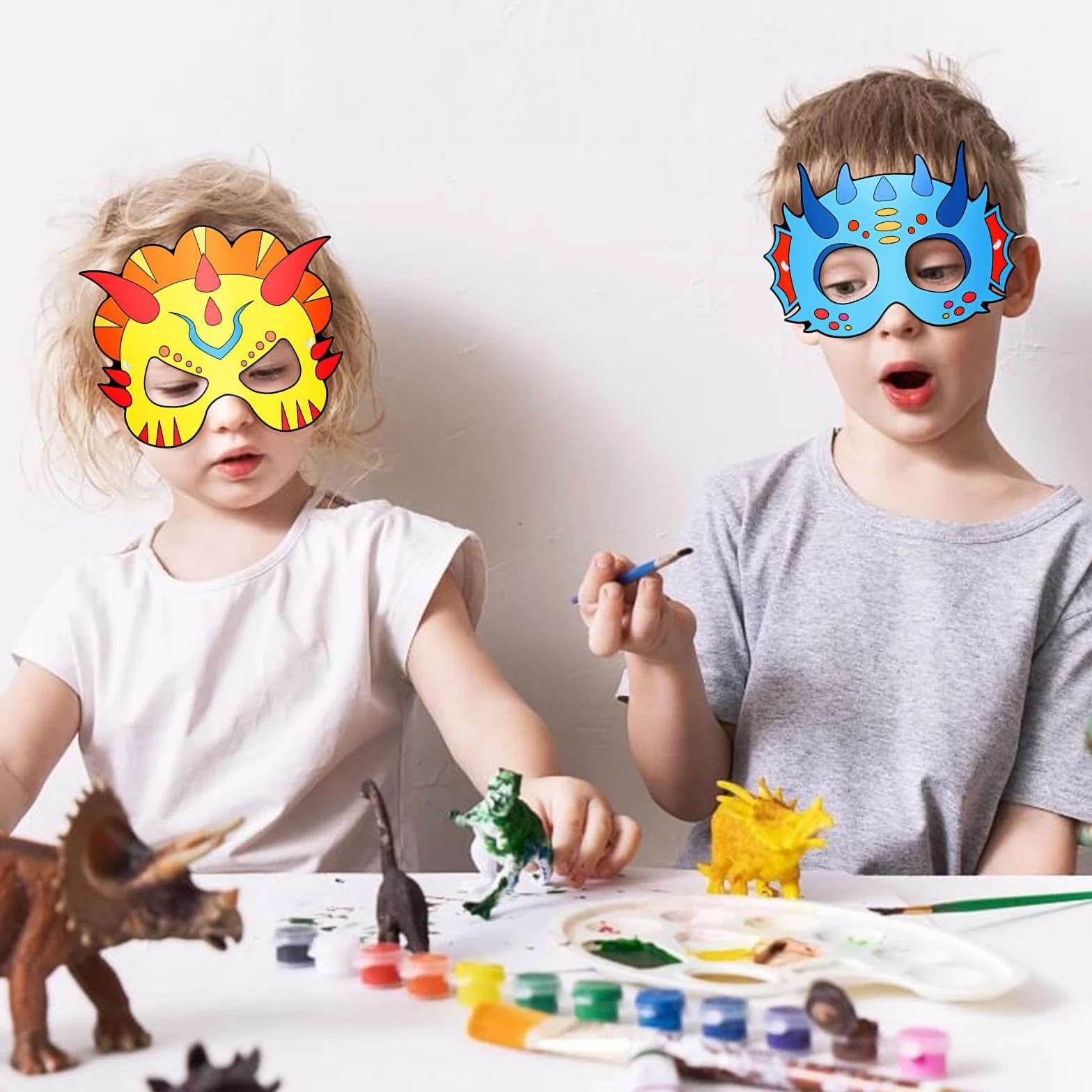 Hifot Maski ze zwierzętami, maska dinozaura, do pomalowania, na imprezę dla dzieci, do zabawy, zestaw do majsterkowania, na urodziny