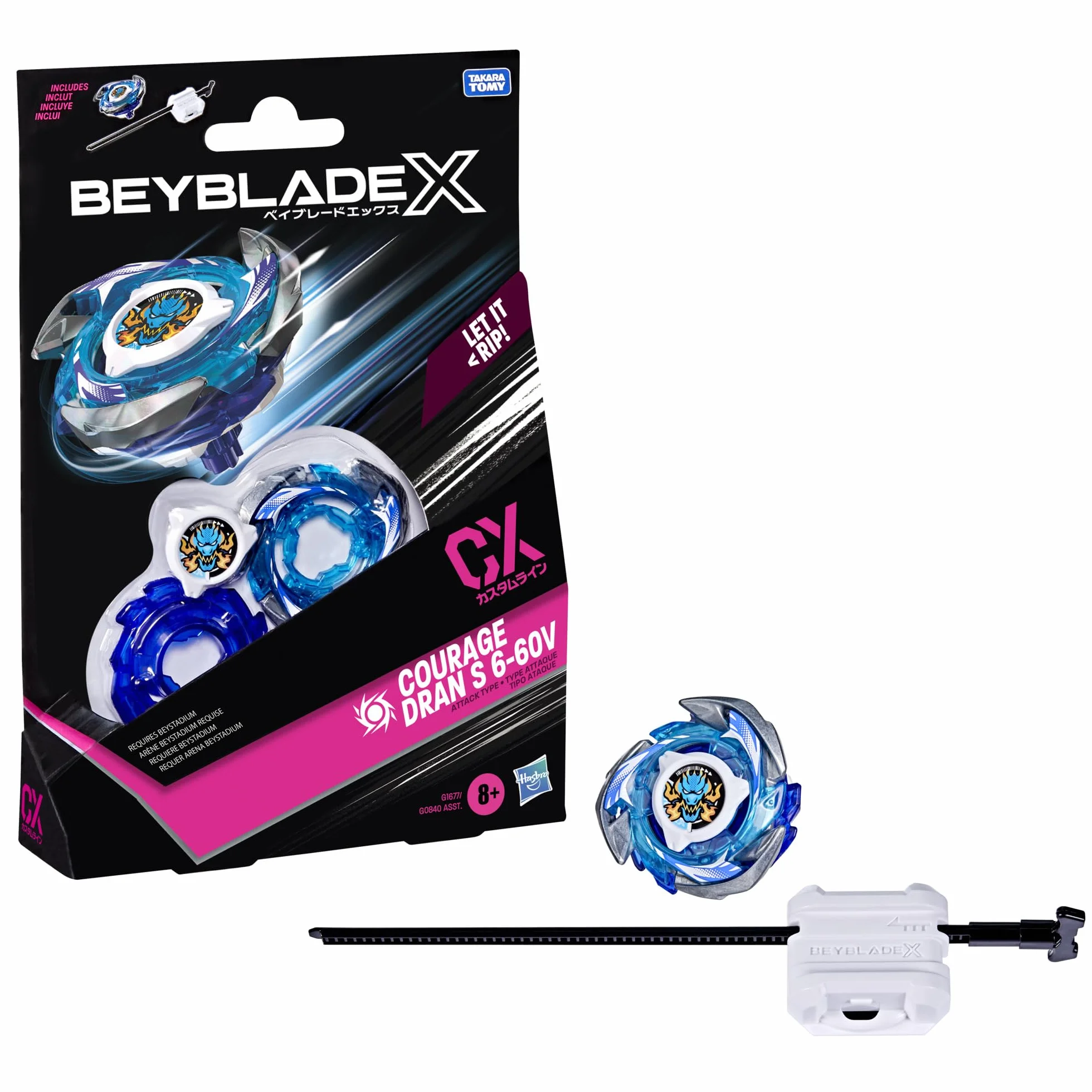 Pakiet startowy Beyblade X Courage Dran S 6-60V CX z bączkiem i wyrzutnią