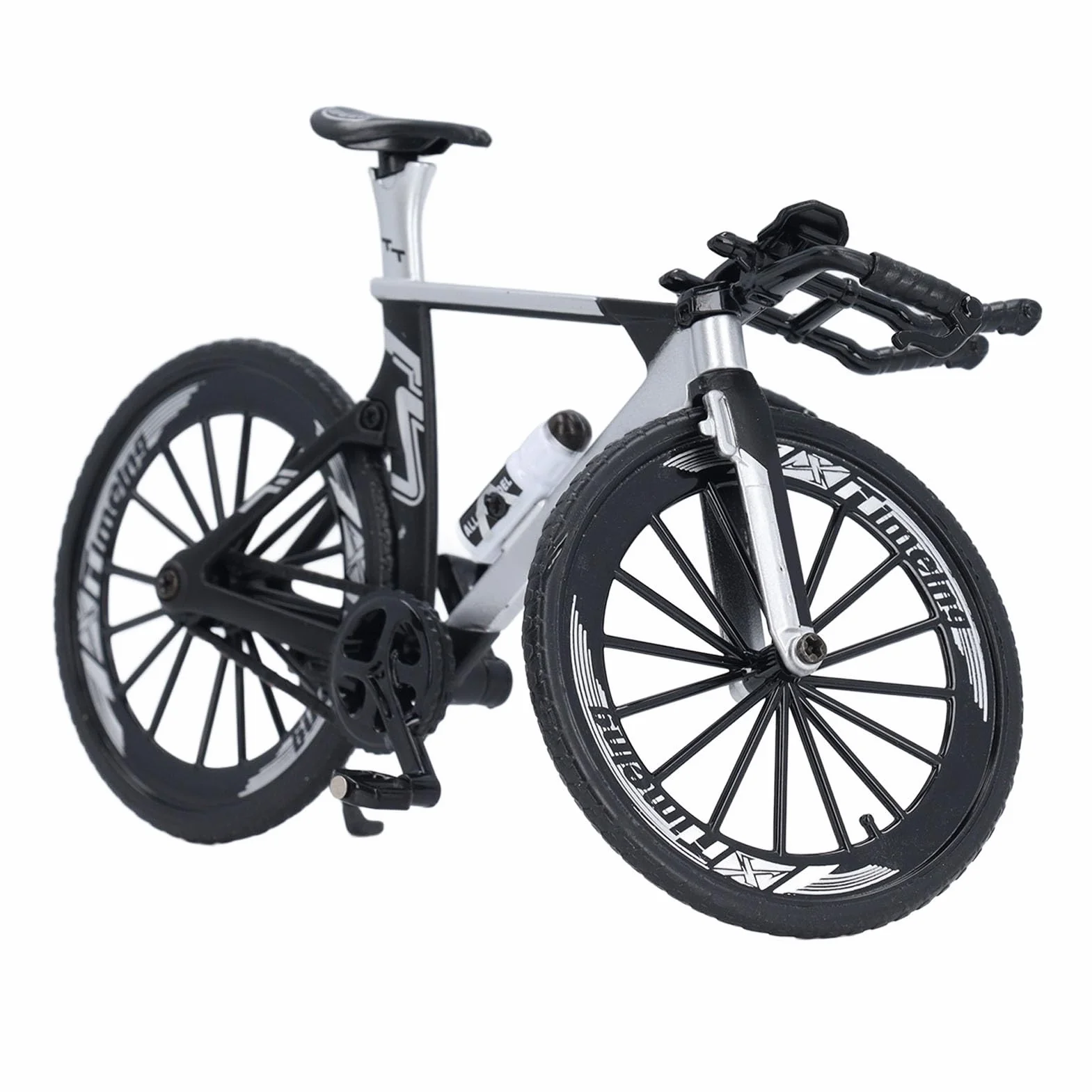 CHICIRIS Model Roweru Wyścigowego, Aluminiowy Rower Wyścigowy z podwójną kierownicą, Przesuwnym Układem Kierowniczym, Metalowa Zabawka Rowerowa dla Dzieci Prezent Urodzinowy (czarny biały)