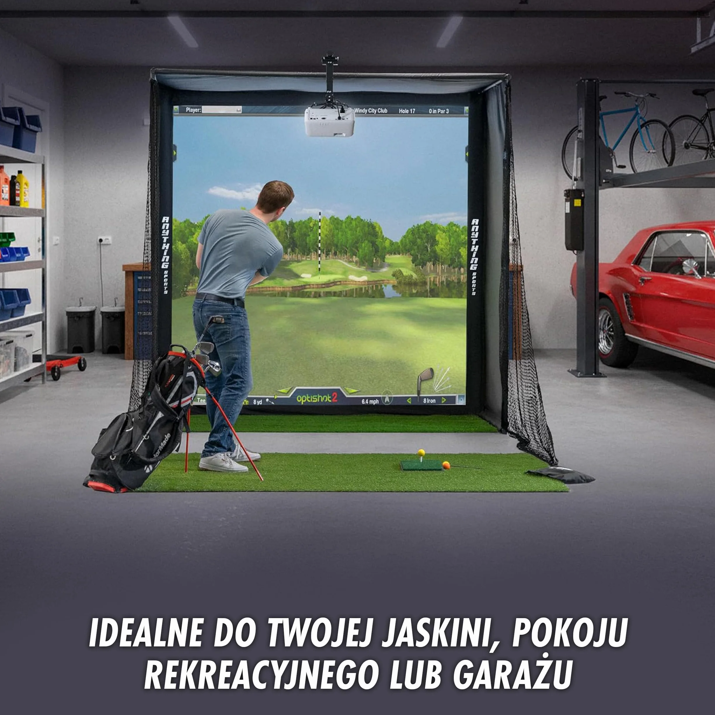 Anything Sports - Symulator Golfa Indoor Z Ekranem Uderzeniowym 4k I Siatką Ochronną - Profesjonalna Metalowa Klatka Golfowa Do Domu I Garażu - Kompletny Zestaw Treningowy - Różne Rozmiary