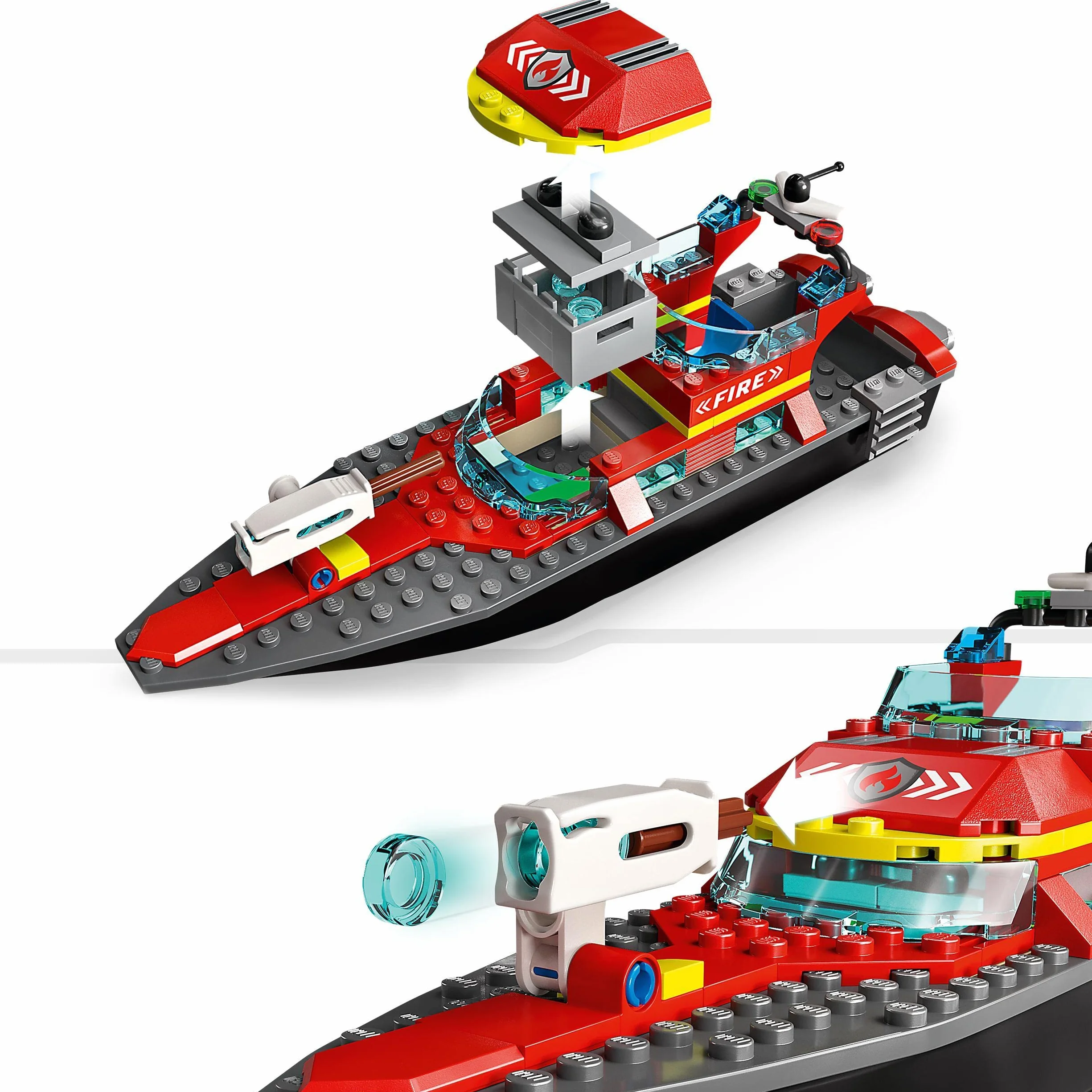 LEGO 60373 City Łódź strażacka, Unosi się na Wodzie, Plecak Odrzutowy, Motorówka, 3 Minifigurki, Zabawki dla dzieci od 5 lat, pomysł na prezent