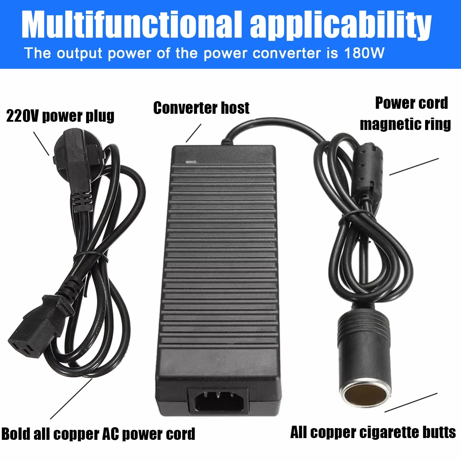 Przetwornica napięcia 220 V na 12 V 180 W 15 A adapter sieciowy do samochodu z wbudowanym wentylatorem