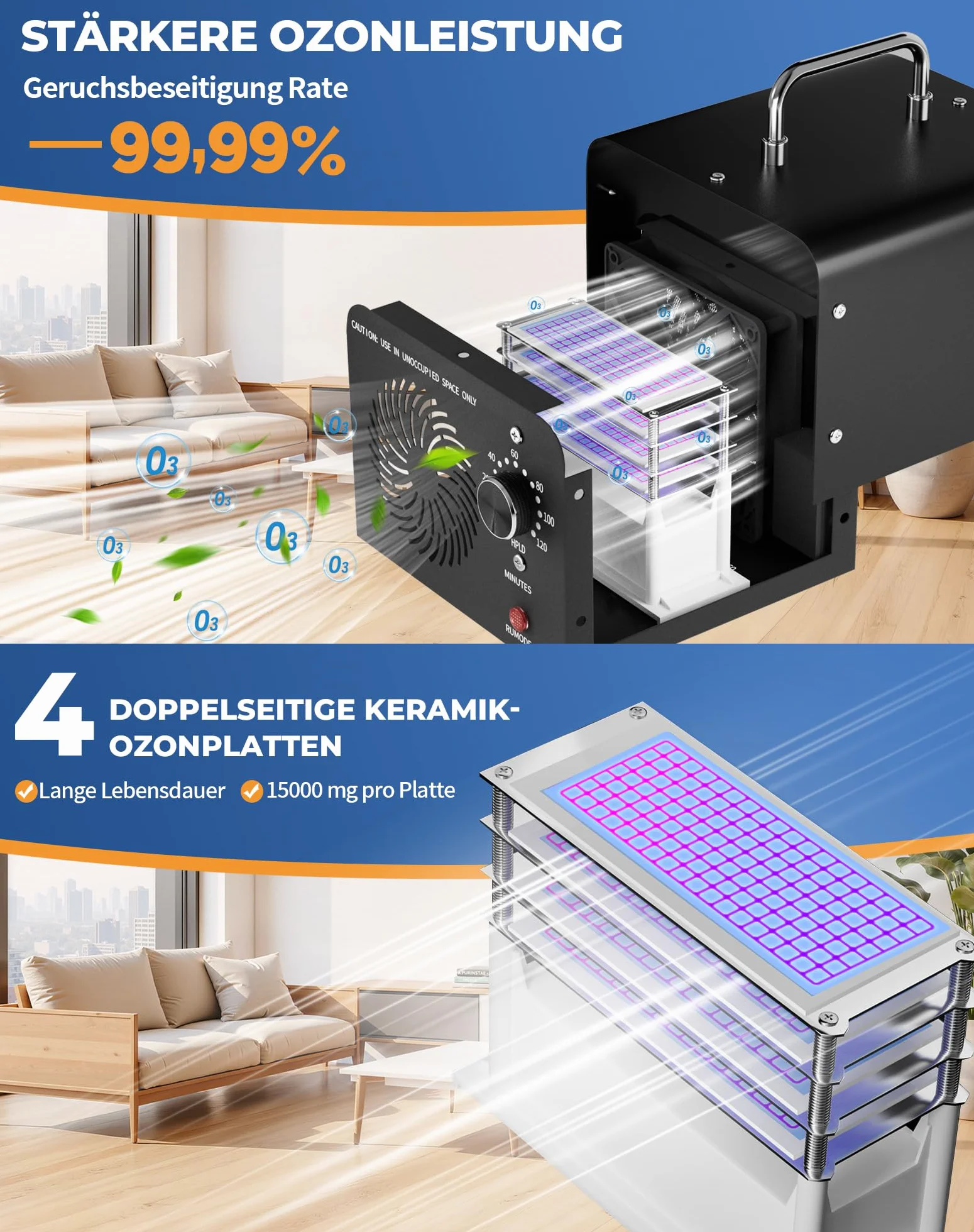 Ozonator 60000 mg/h O3 oczyszczacz powietrza neutralizator zapachów do 400 m² timer 120 min przemysłowy