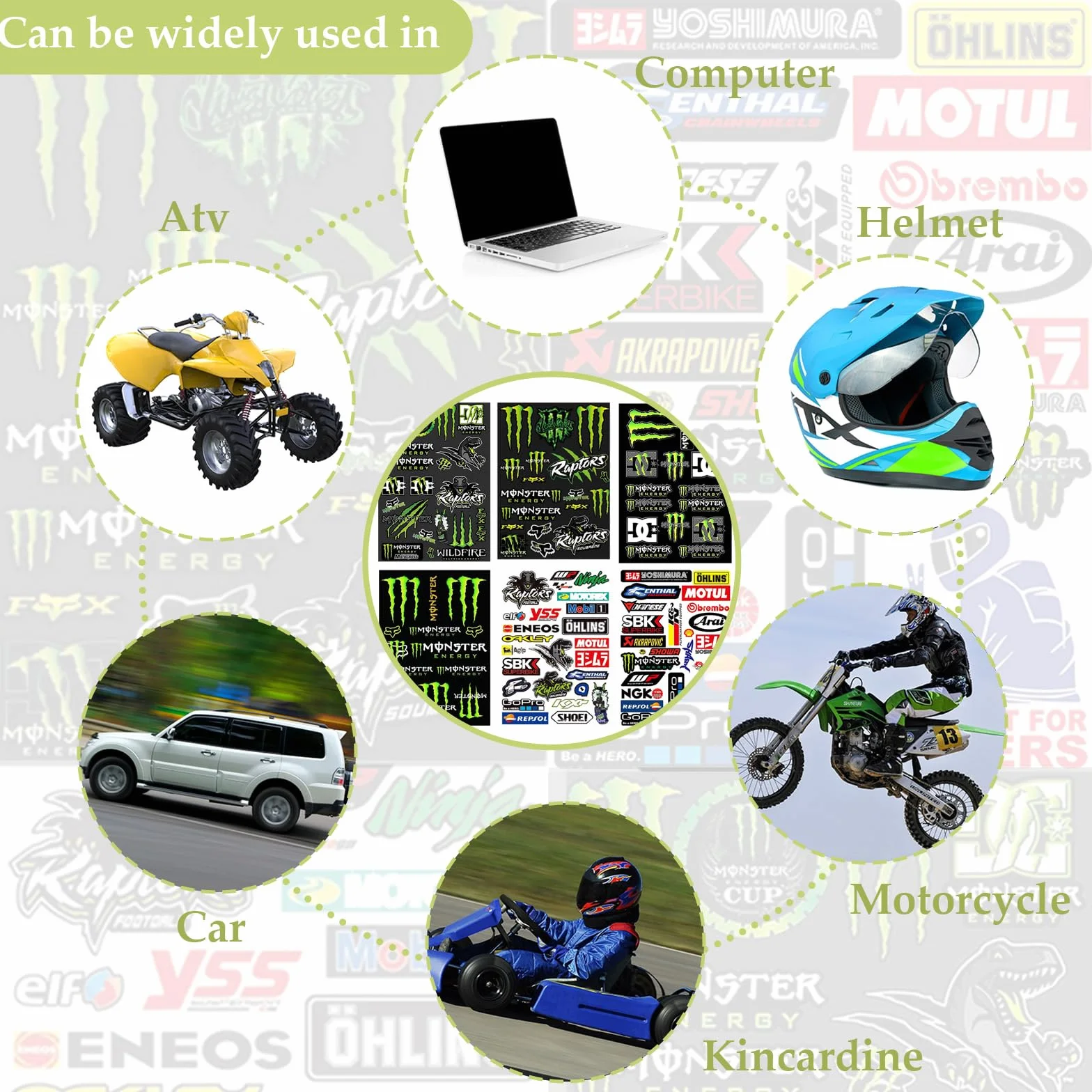 Naklejki Sponsorskie na Motocykl Monster ATV Sportowe Akcesoria do Kasków 6 Sztuk