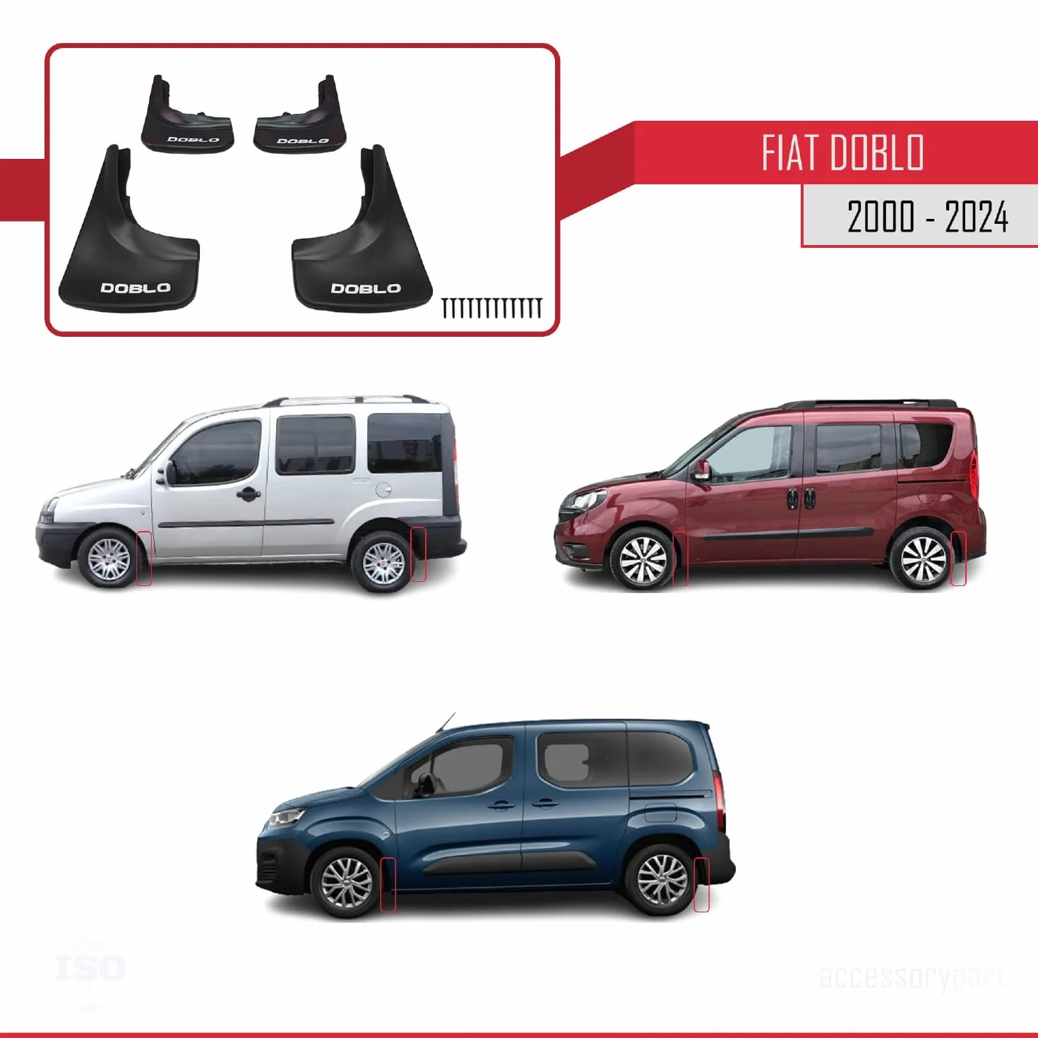 Kompatybilny z Fiat Doblo 2000-2024 Błotniki pojazdu Przednie Tylne Zestaw 4 Części Czarny