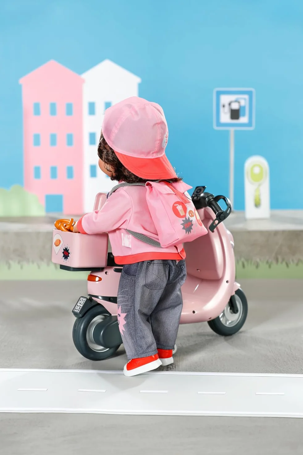 BABY born Snack Shop Outfit 835944 Zapf Creation kostium na zakupy z czapką, butami i plecakiem dla lalek 43 cm