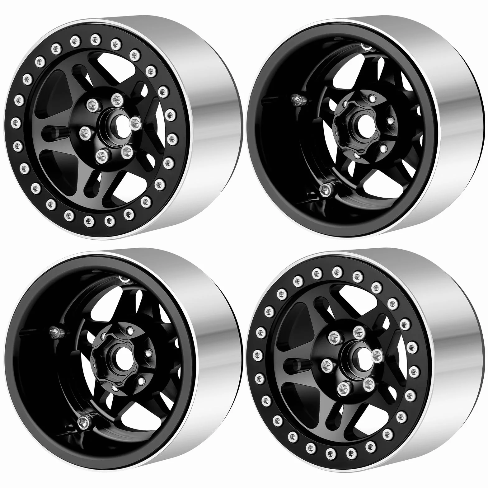 Runup 4 sztuki 2,2-calowych felg Beadlock, 35 mm aluminiowe felgi do AXIAL Wraith RR10 90048/90018 TRX4 SCX10 D90 1/10 RC Crawler Truck (czarne)