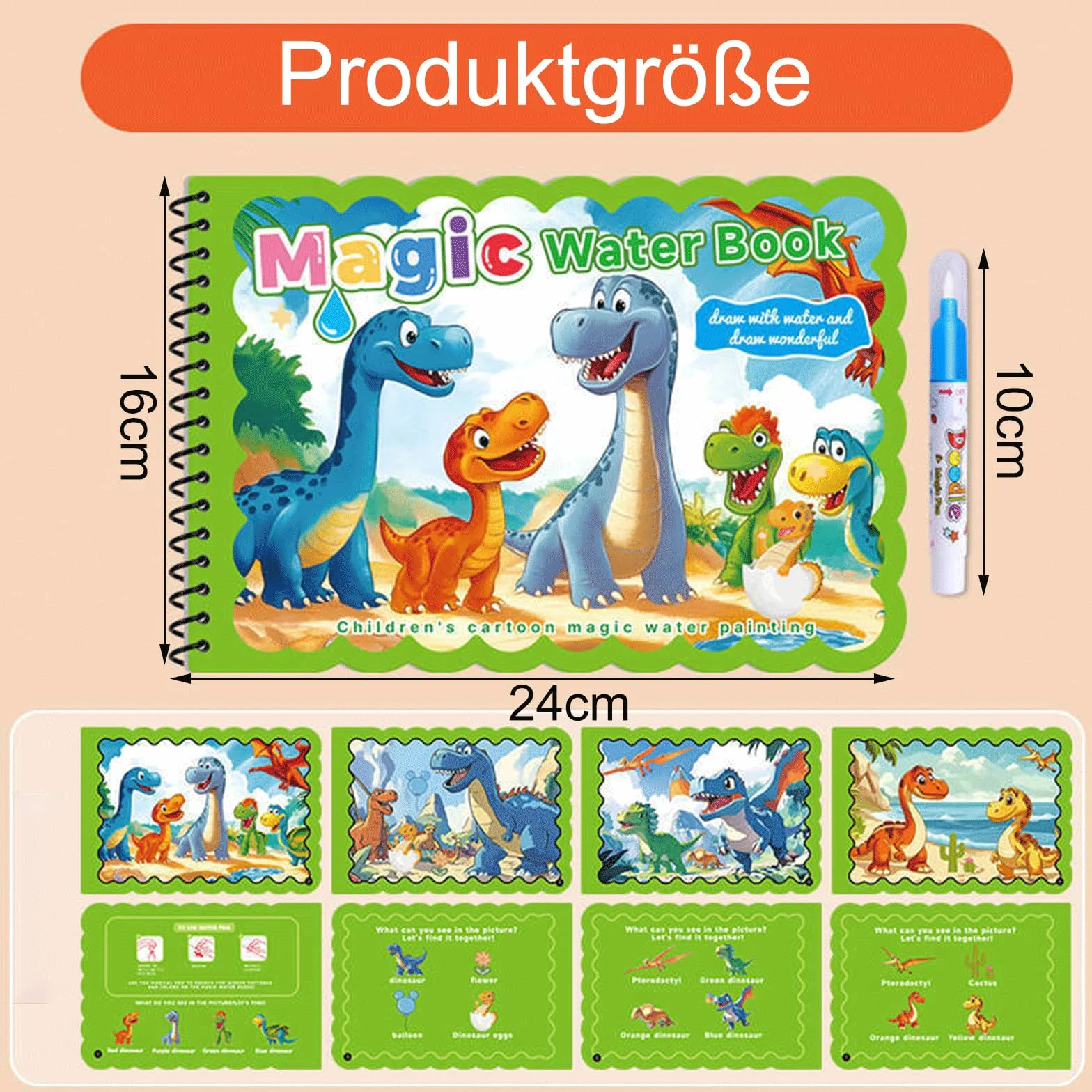 LEMONSTONE wielokrotnego użytku wodna książka do malowania, magiczna książka do kolorowania z piórem wodnym, wodna książka do kolorowania Water Wow, kreatywna wodna książka do malowania, wodna książka