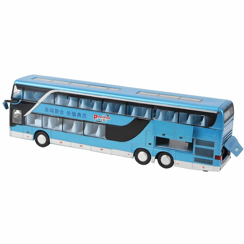 Lipcowe letnie prezenty Wandisy zabawka autobusowa podwójna platforma 1:50 Alloy model autobusowy, zabawka z muzyką rozrywkową dla dzieci (niebieski)
