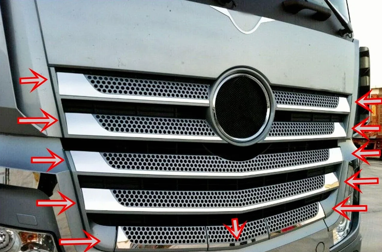 Chromowany zestaw osłon grilla przedniego do Actros MP4 2013+ wąska kabina 9-częściowy