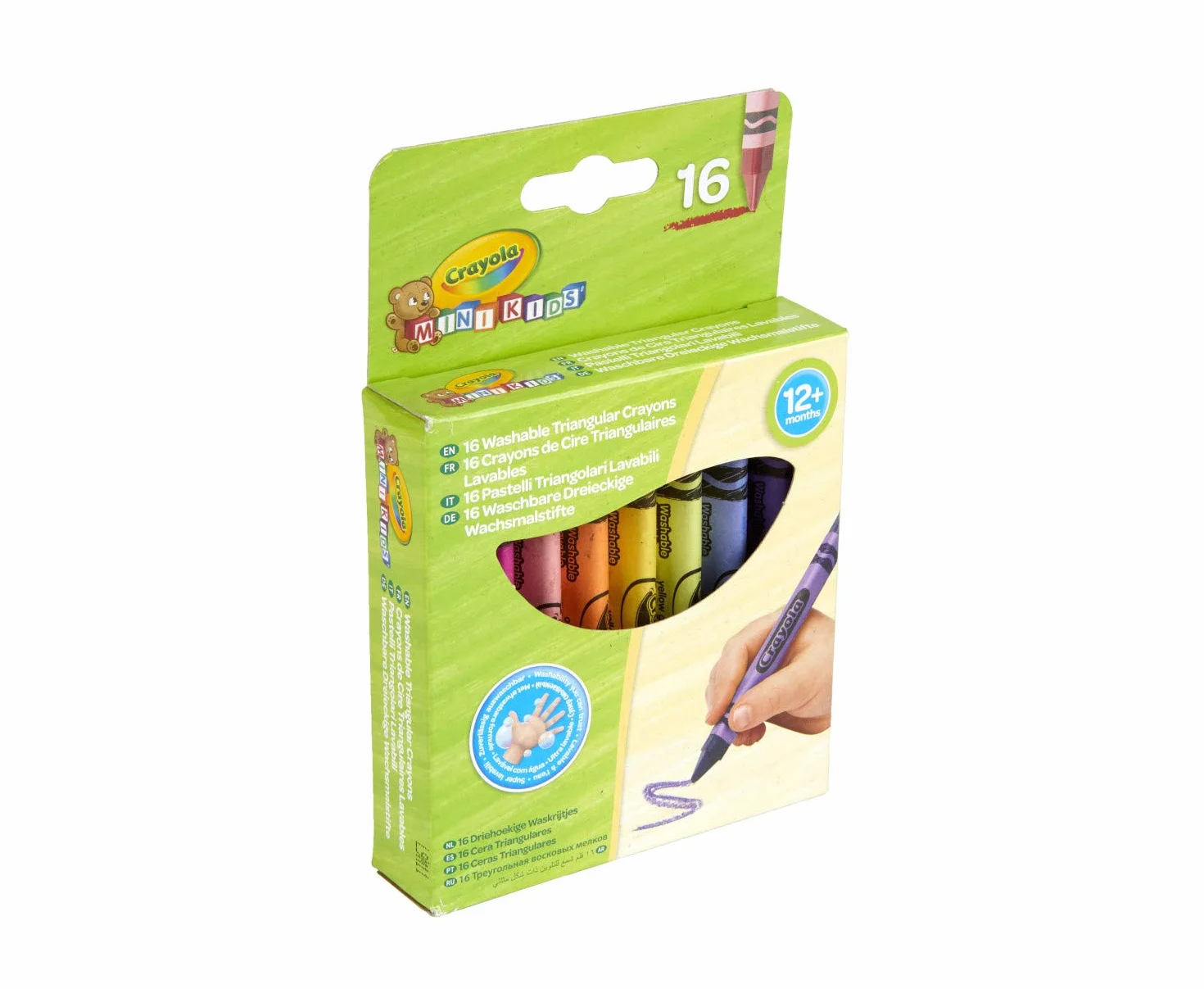 Crayola Mini Kids - Zmywalne Kredki Woskowe Maxi, Trójkątny Kształt, 16 Kolorów, Dla Dzieci od 12 Miesięcy, 52-016T