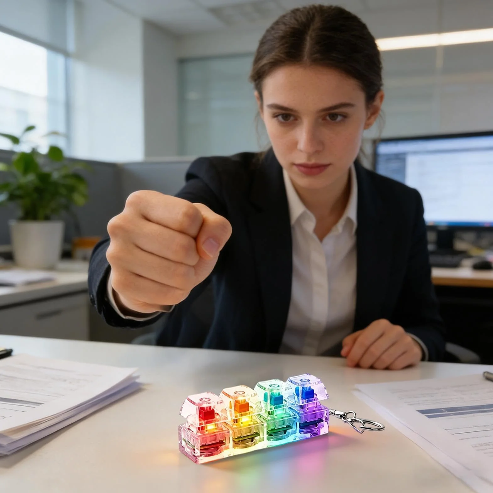 Fidget Clicker do klawiatury – mechaniczny przycisk do dekompresji, świecąca, przenośna zabawka sensoryczna do podróży, brelok łagodzący stres, akcesoria do szkoły, pracy