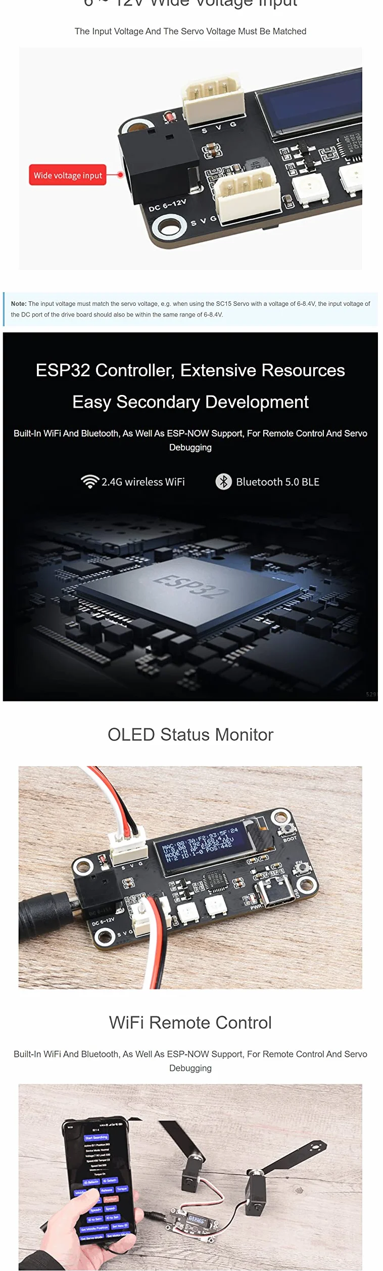 ESP32 Servo Driver Expansion Board for Serial Bus Servos, Allows Controlling up to 253 Serwa, Built-In WiFi and Bluetooth